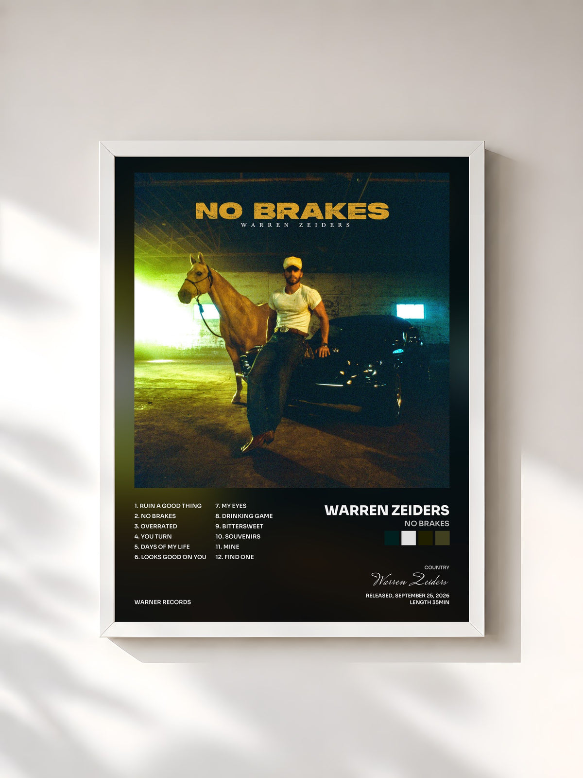 #blanc Tableau de l'album No Brakes de Warren Zeiders, cadre blanc, imprimé et encadré en France