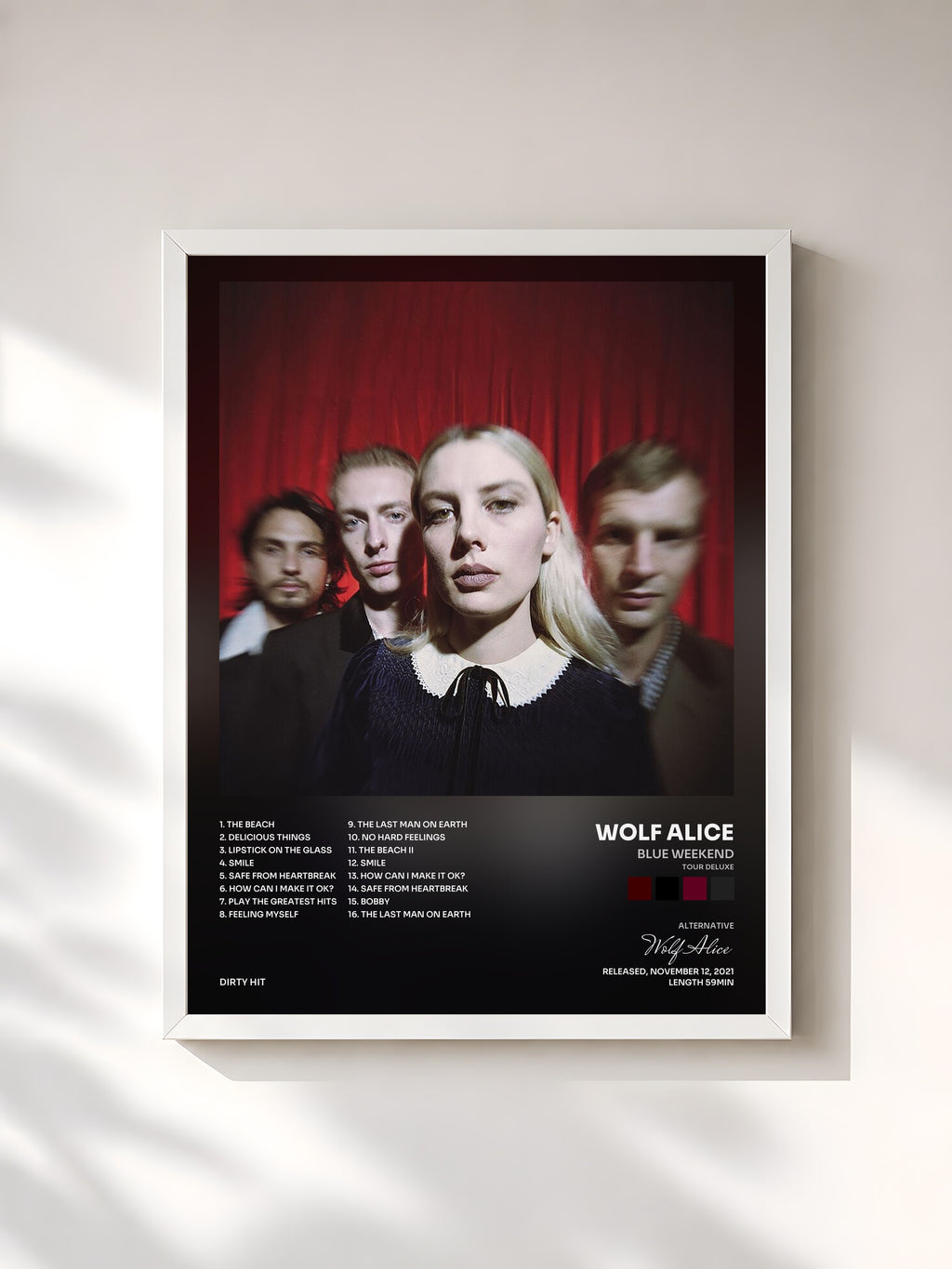 #blanc Tableau de l'album Blue Weekend (Tour Deluxe) de Wolf Alice, cadre blanc, imprimé et encadré en France