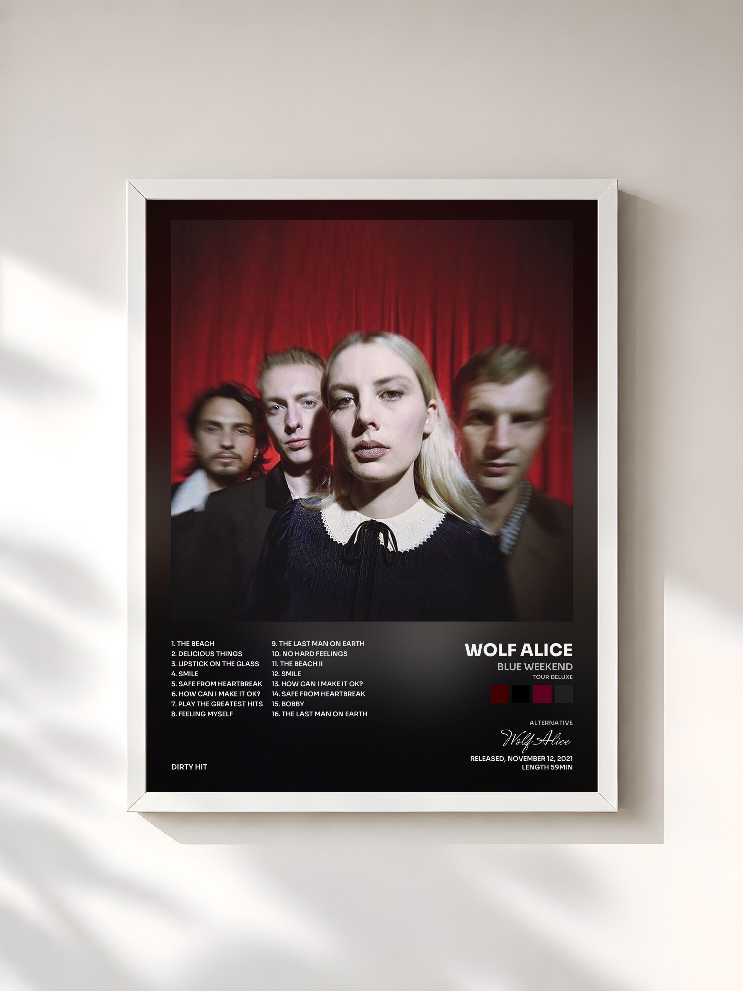 #blanc Tableau de l'album Blue Weekend (Tour Deluxe) de Wolf Alice, cadre blanc, imprimé et encadré en France