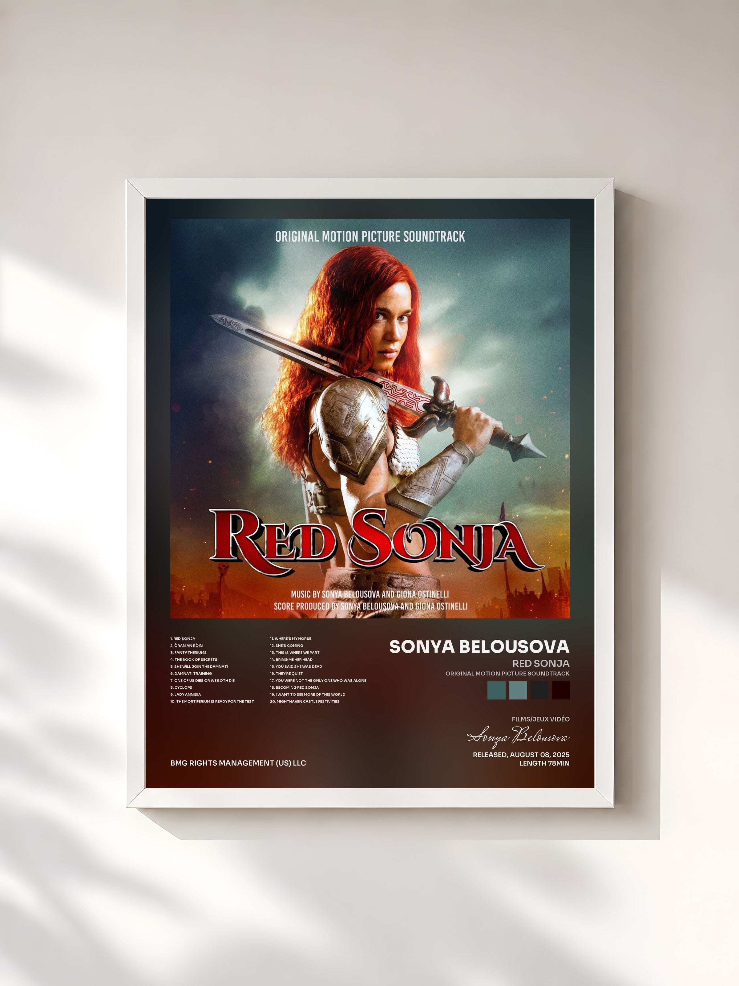 #blanc Tableau de l'album Red Sonja (Original Motion Picture Soundtrack) de Sonya Belousova, cadre blanc, imprimé et encadré en France