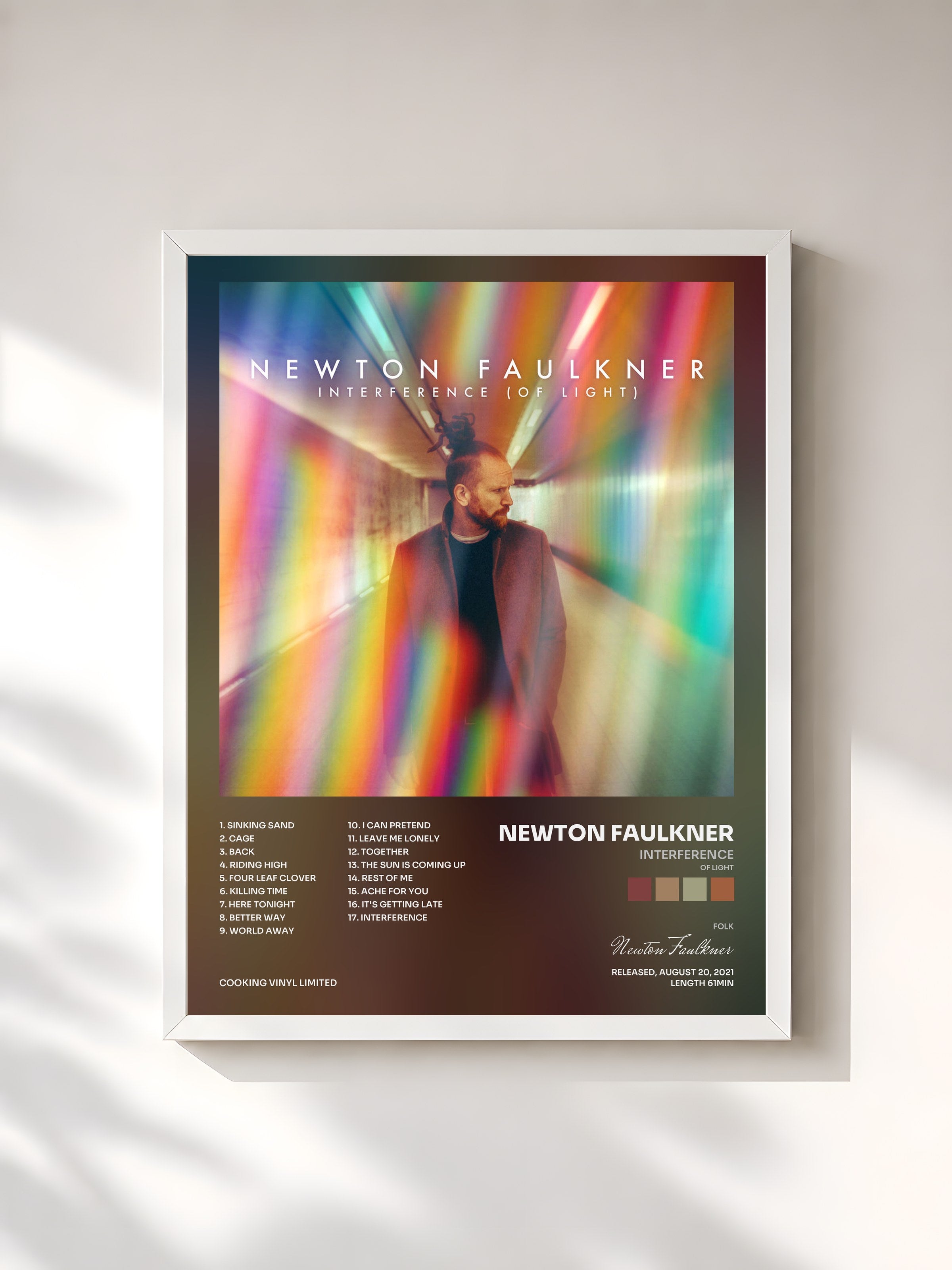 #blanc Tableau de l'album Interference (Of Light) de Newton Faulkner, cadre blanc, imprimé et encadré en France