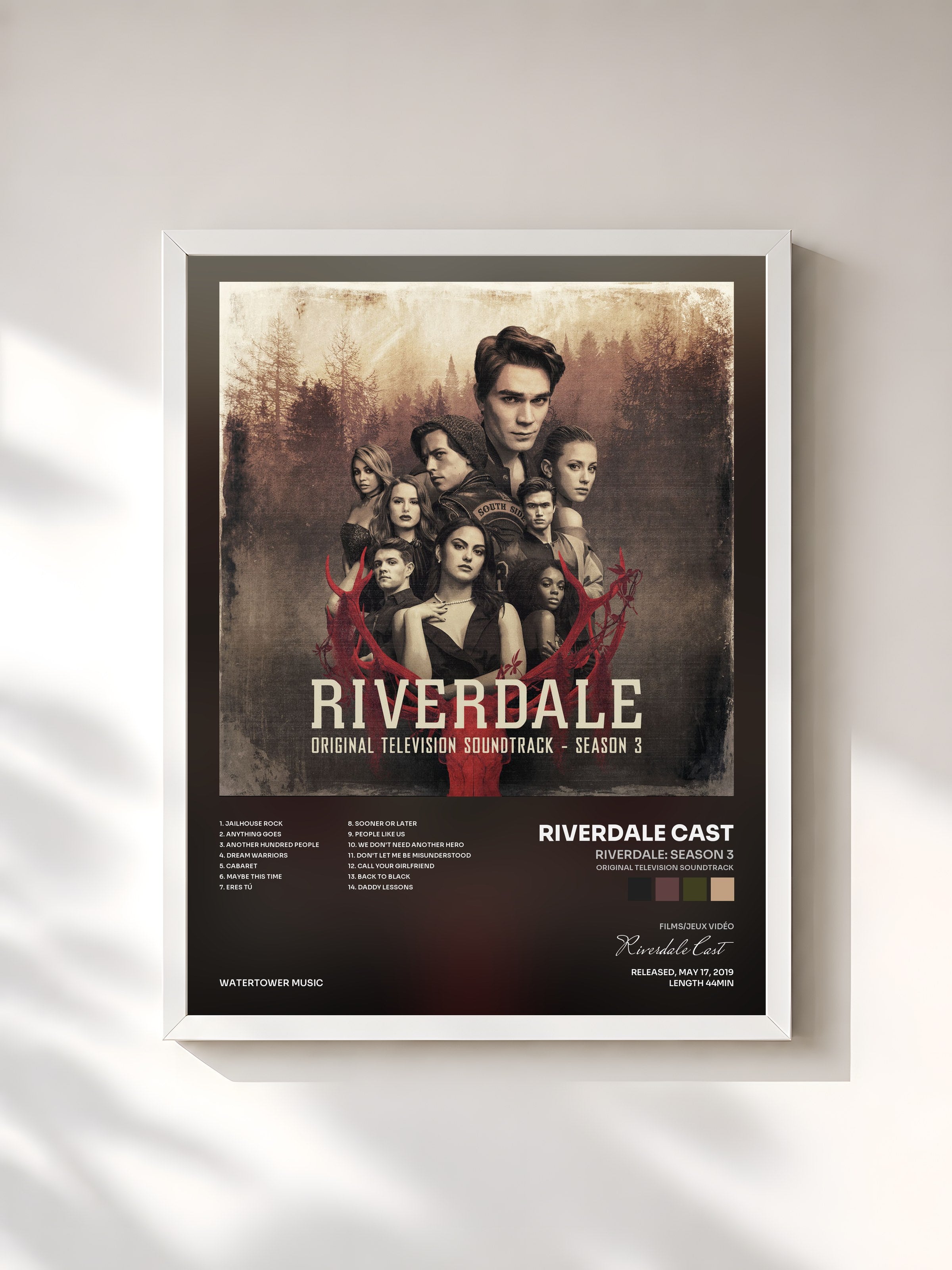 #blanc Tableau de l'album Riverdale: Season 3 (Original Television Soundtrack) de Riverdale Cast, cadre blanc, imprimé et encadré en France