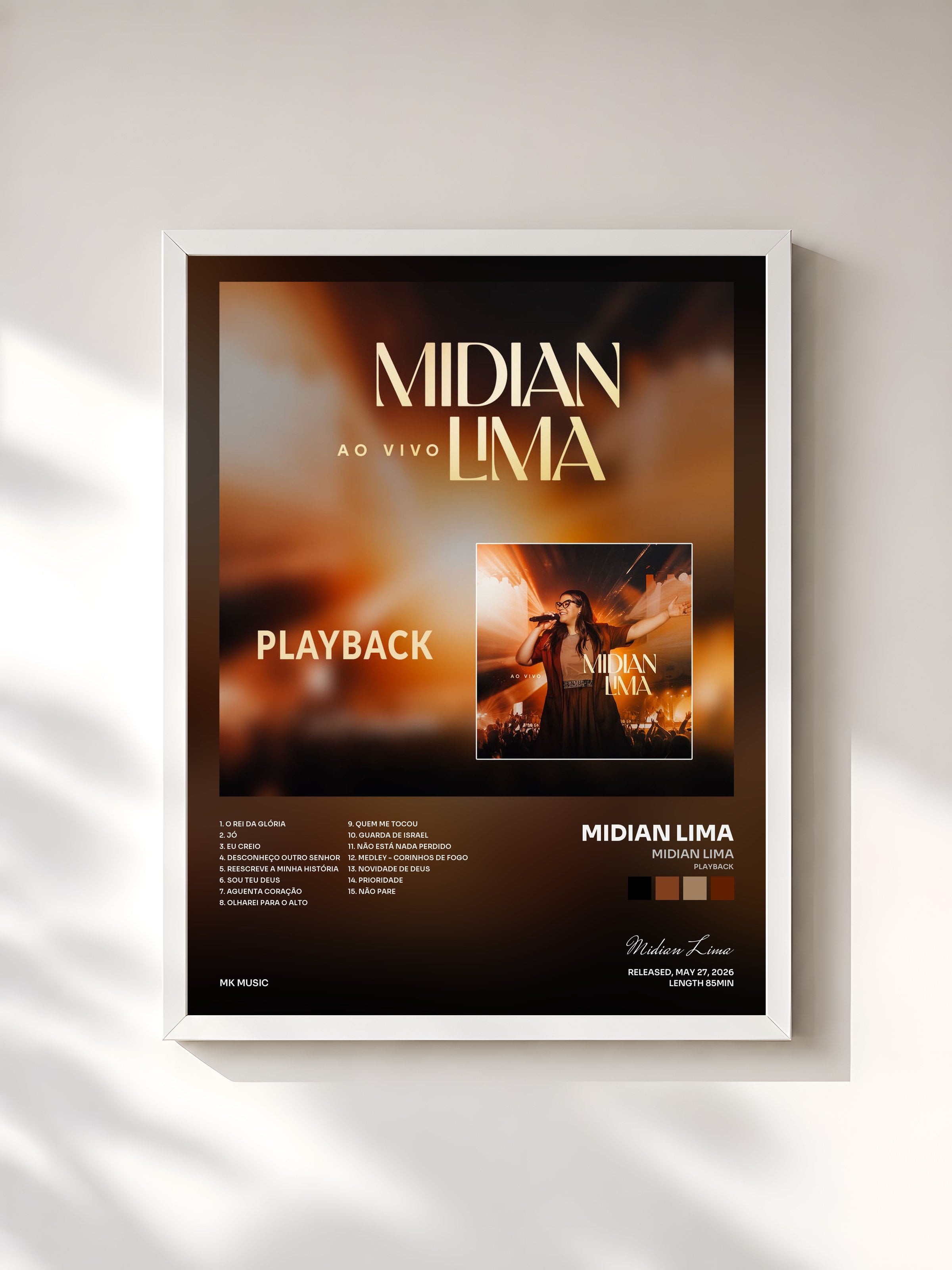 #blanc Tableau de l'album Midian Lima (Playback) de Midian Lima, cadre blanc, imprimé et encadré en France