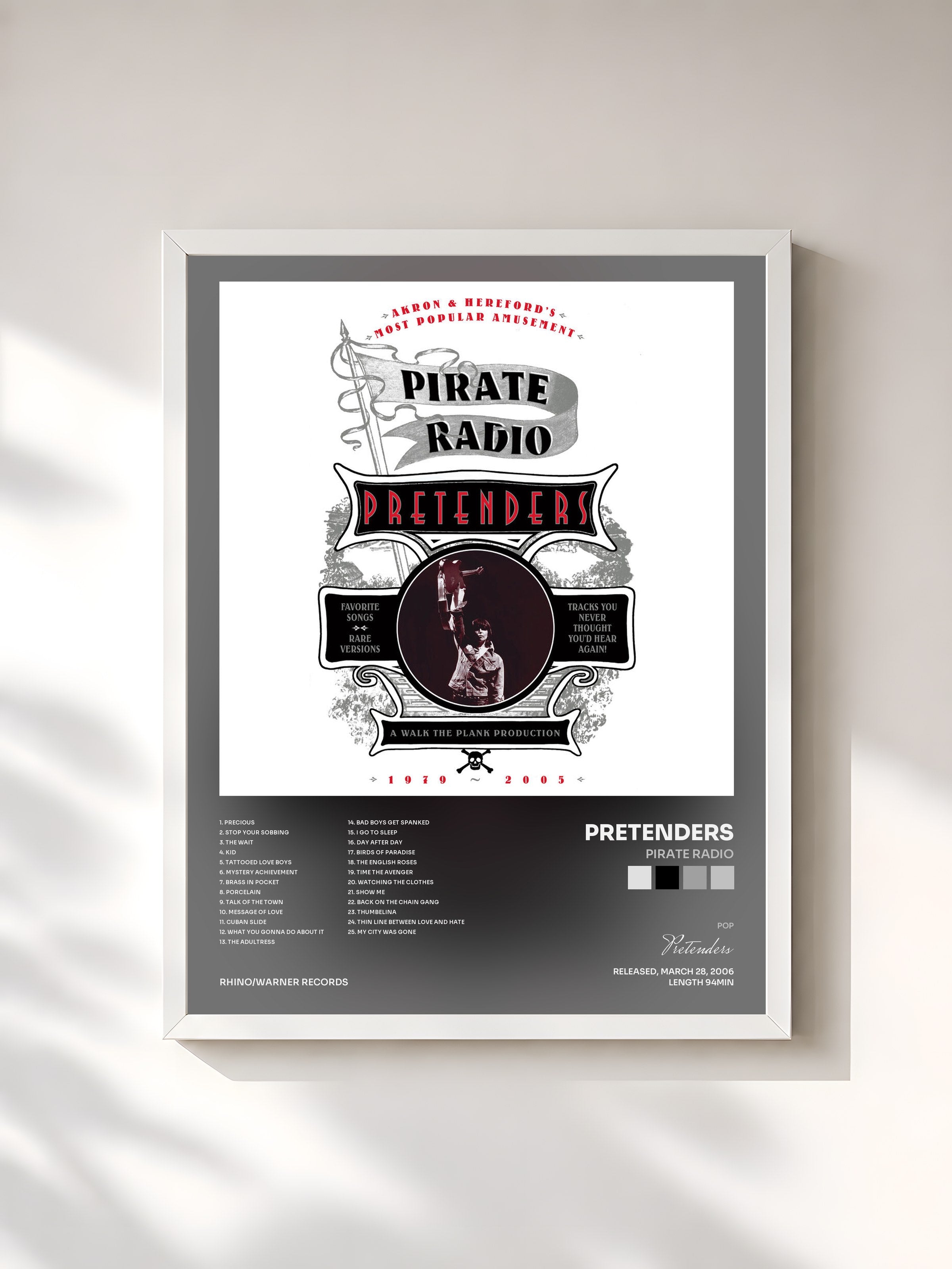 #blanc Tableau de l'album Pirate Radio de Pretenders, cadre blanc, imprimé et encadré en France