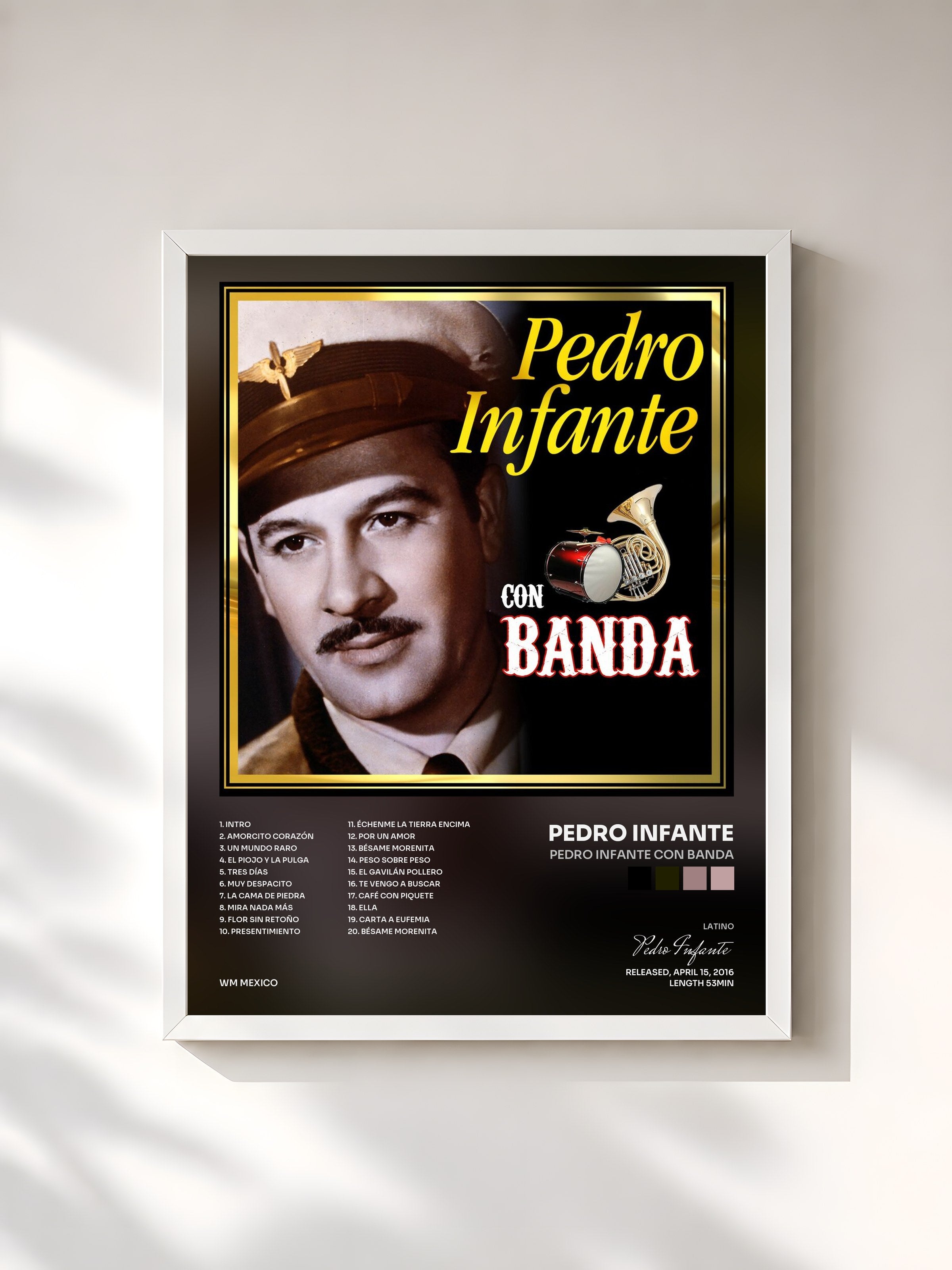 #blanc Tableau de l'album Pedro Infante Con Banda de Pedro Infante, cadre blanc, imprimé et encadré en France