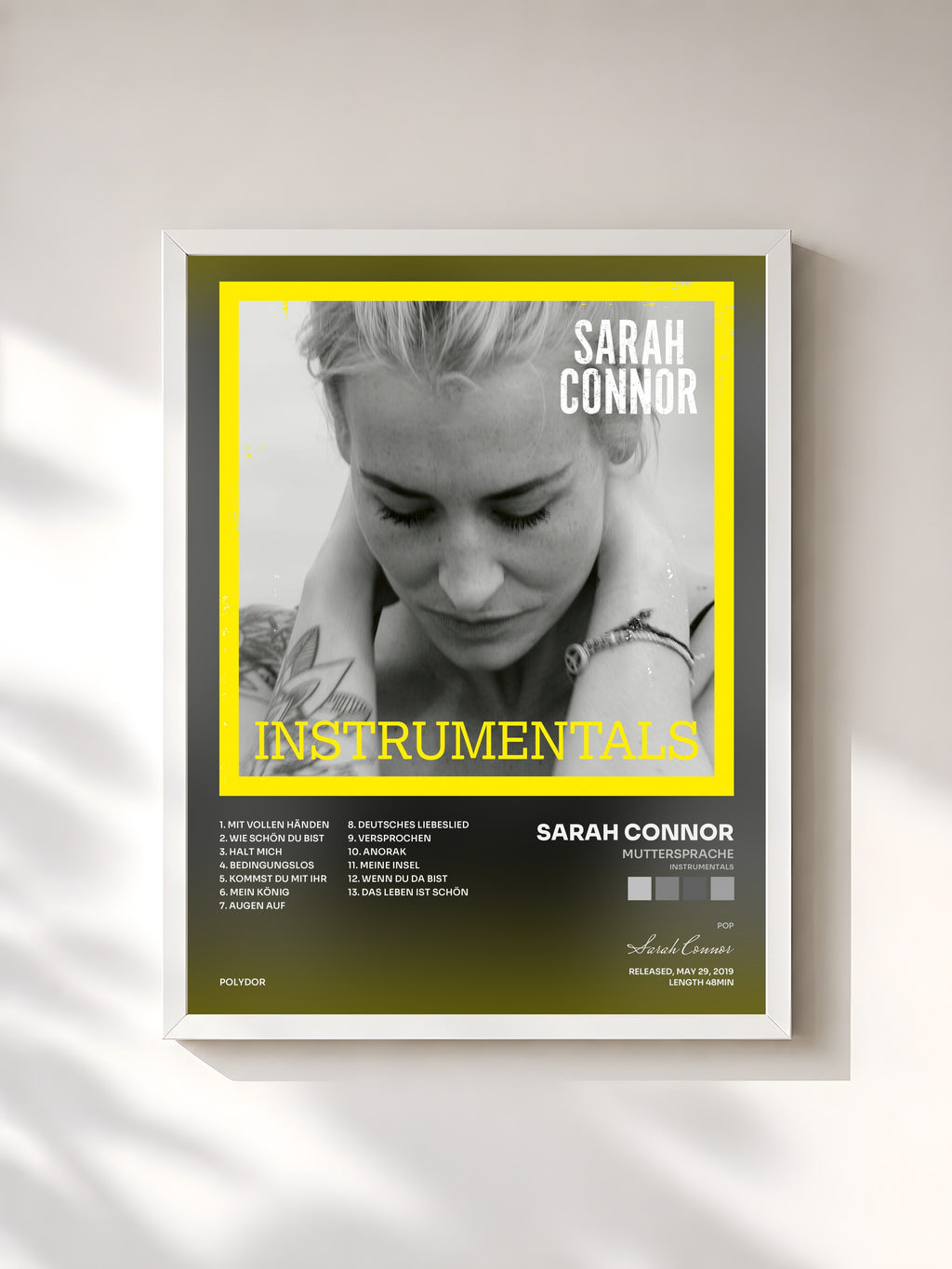 #blanc Tableau de l'album Muttersprache (Instrumentals) de Sarah Connor, cadre blanc, imprimé et encadré en France