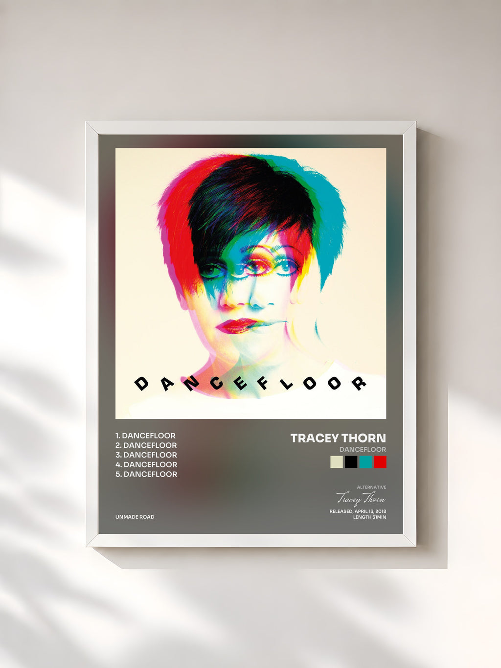 #blanc Tableau de l'album Dancefloor de Tracey Thorn, cadre blanc, imprimé et encadré en France