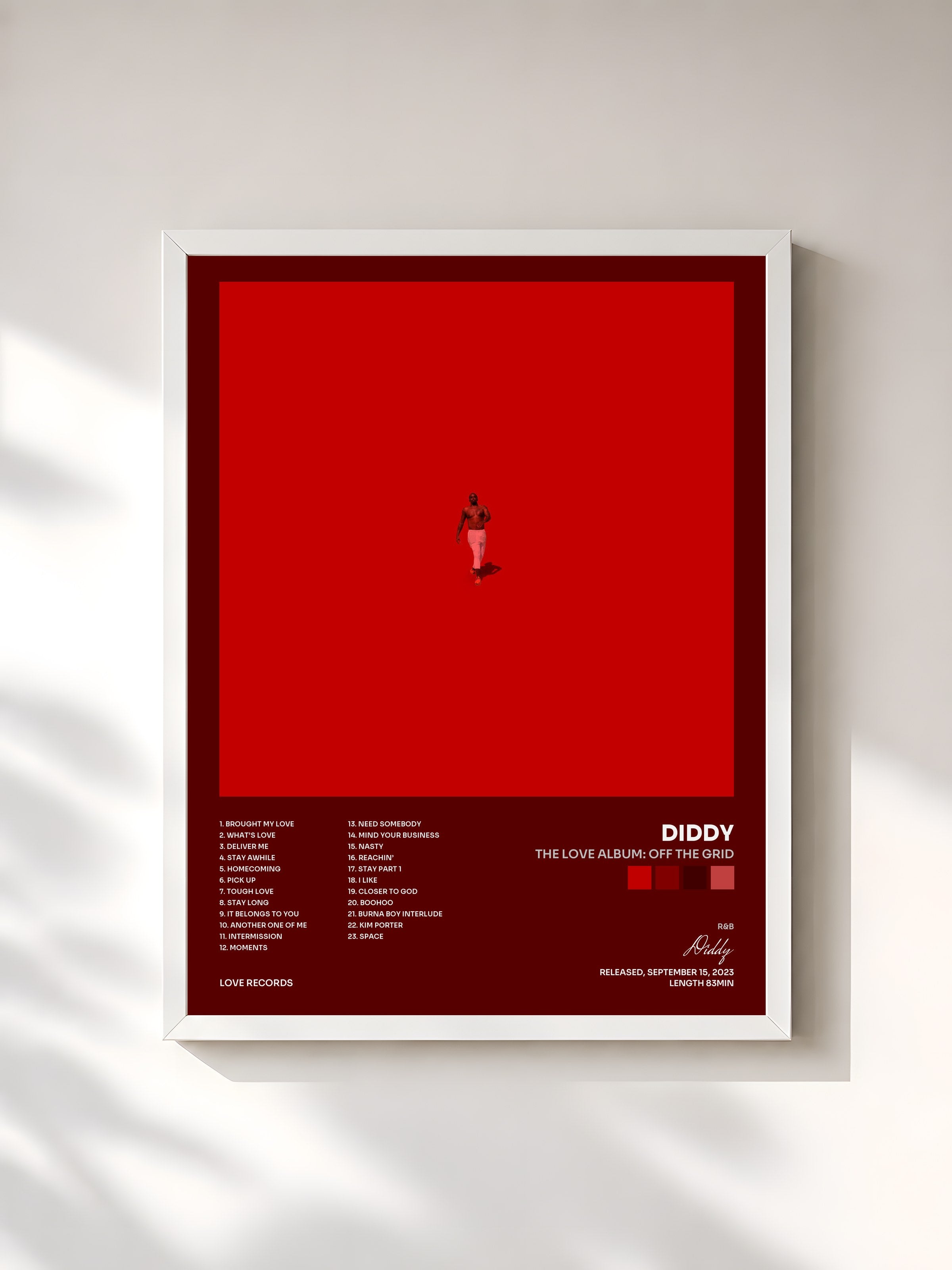 #blanc Tableau de l'album The Love Album: Off The Grid de Diddy, cadre blanc, imprimé et encadré en France