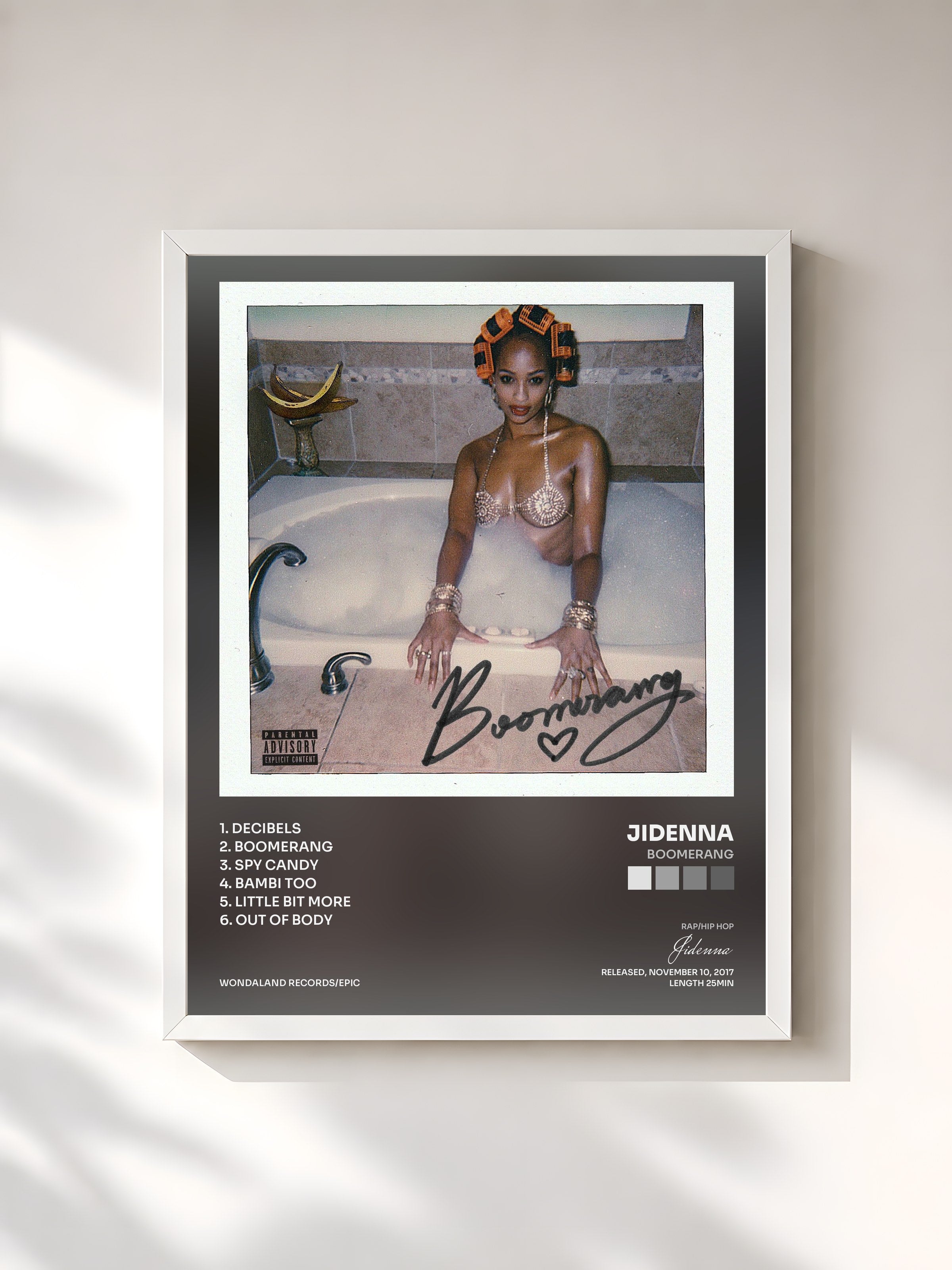 #blanc Tableau de l'album Boomerang de Jidenna, cadre blanc, imprimé et encadré en France