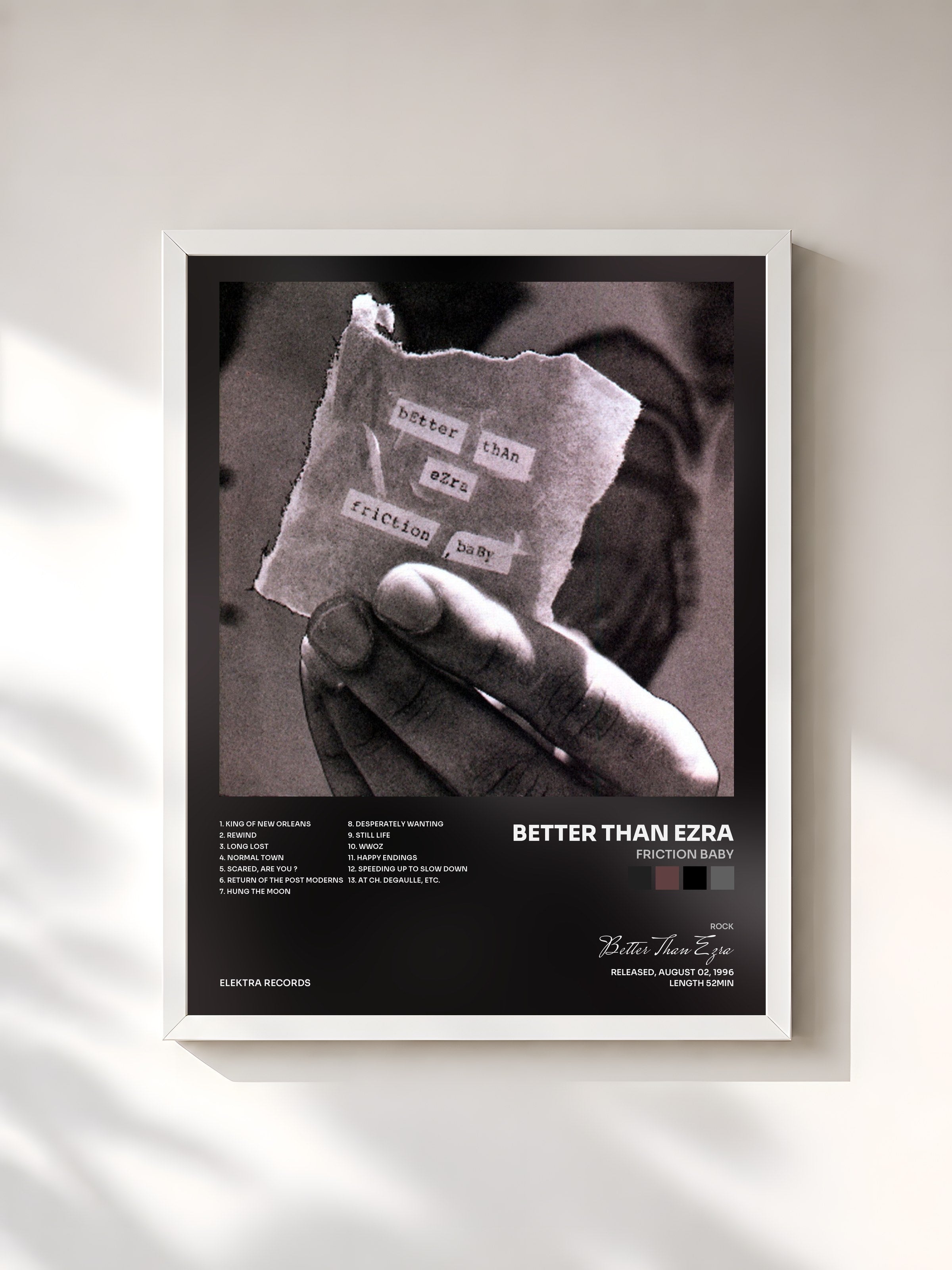 #blanc Tableau de l'album Friction Baby de Better Than Ezra, cadre blanc, imprimé et encadré en France