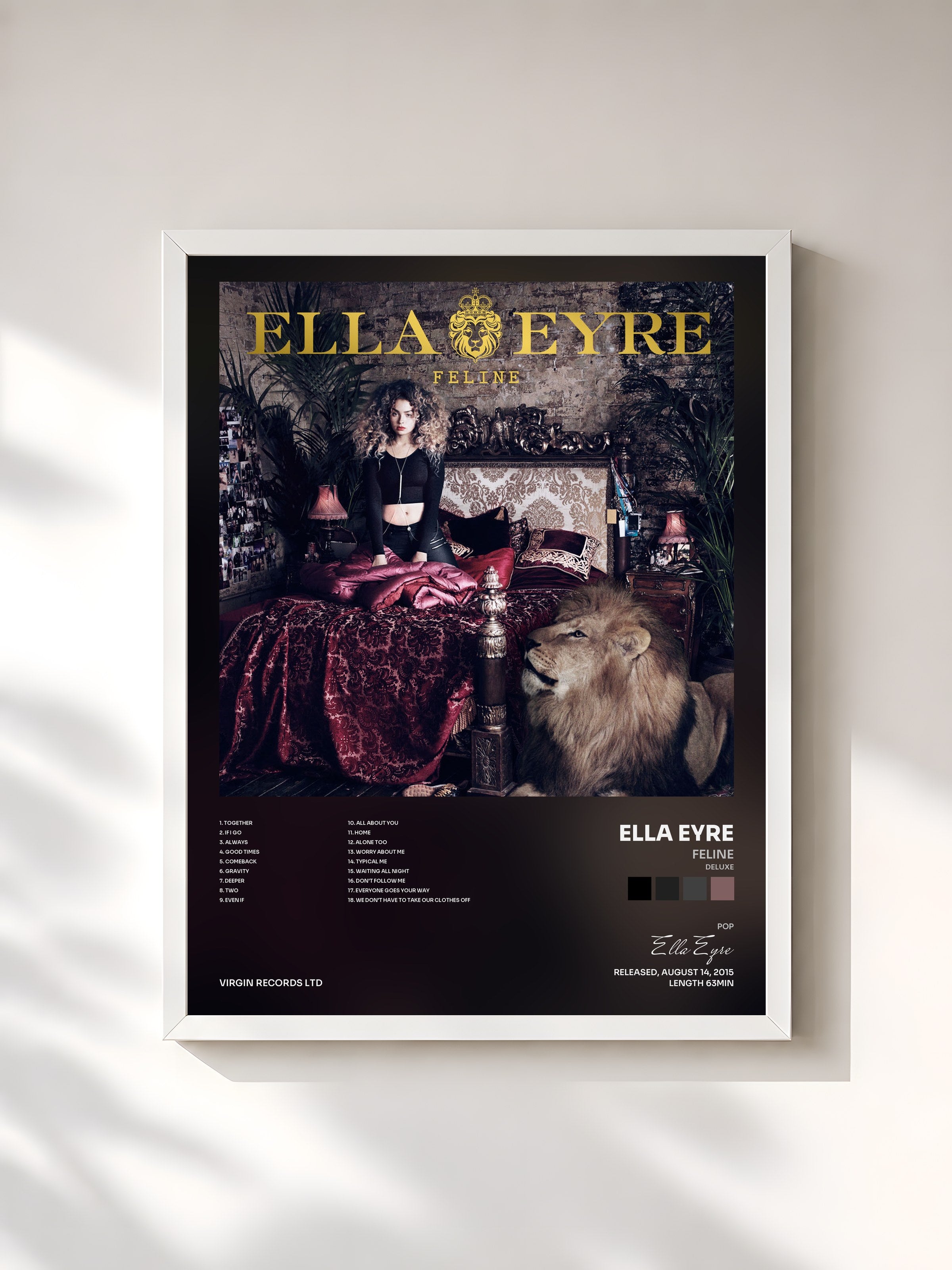 #blanc Tableau de l'album Feline (Deluxe) de Ella Eyre, cadre blanc, imprimé et encadré en France