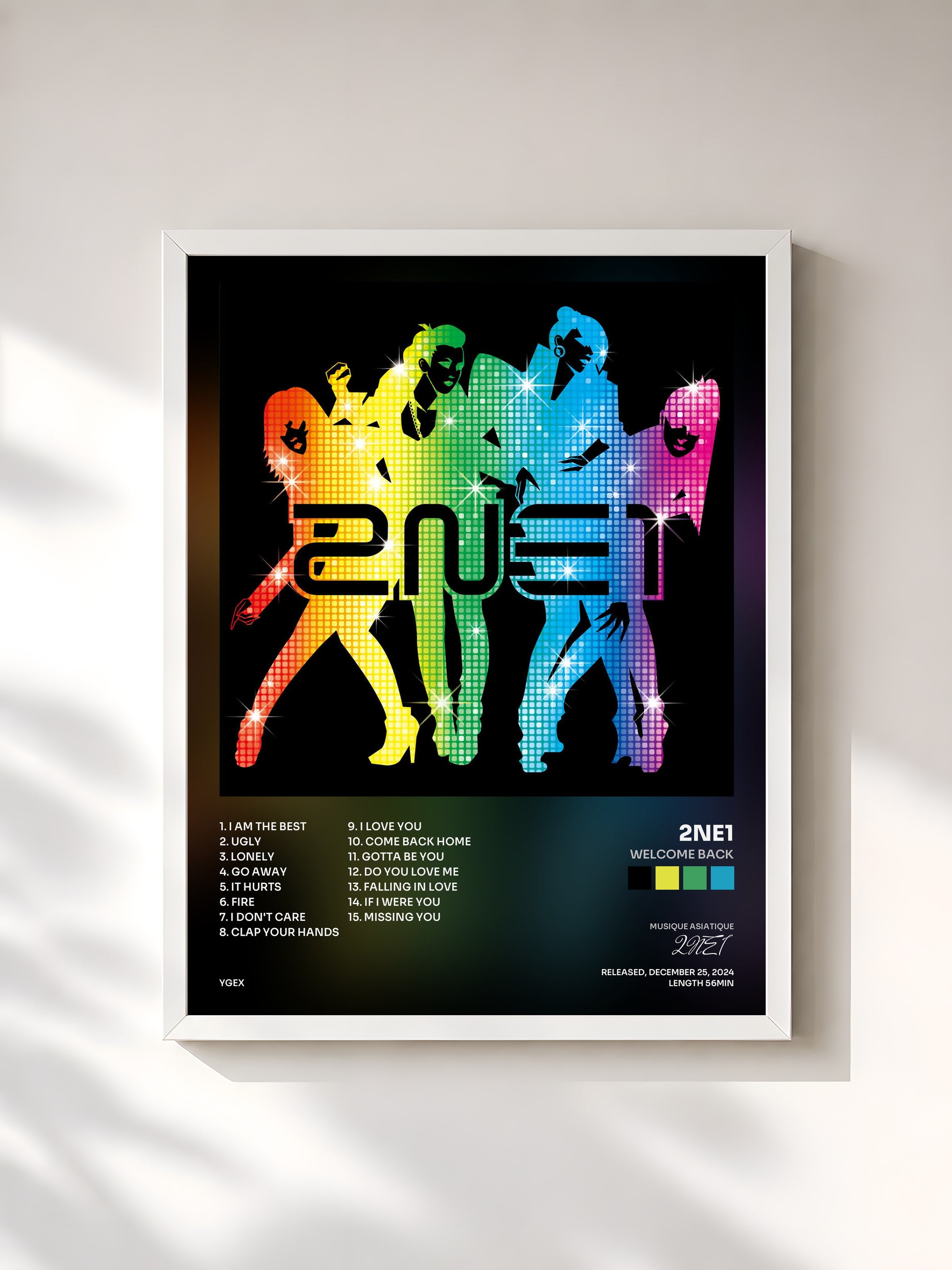 #blanc Tableau de l'album WELCOME BACK de 2NE1, cadre blanc, imprimé et encadré en France