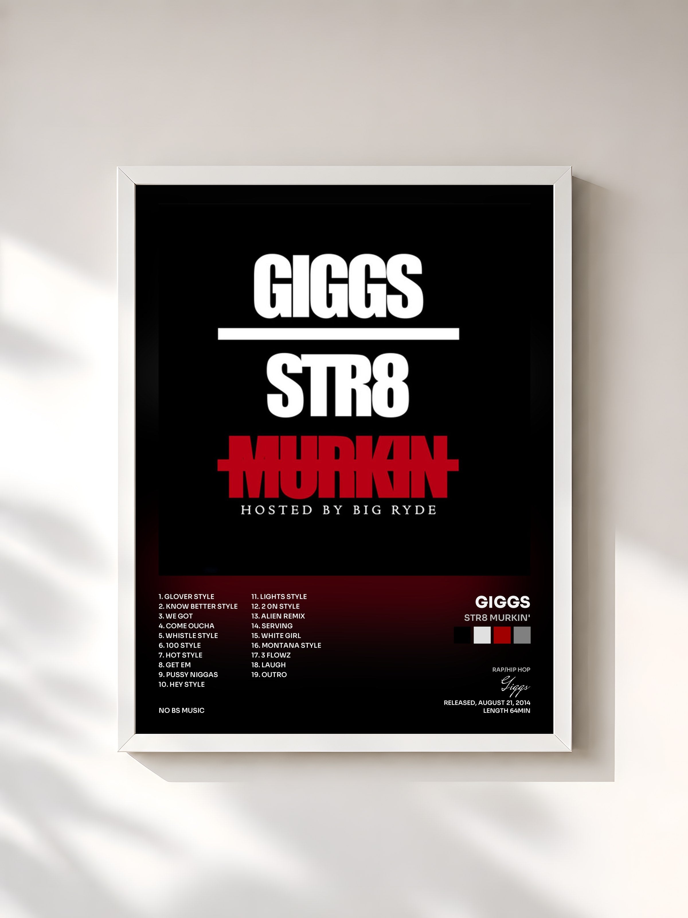 #blanc Tableau de l'album Str8 Murkin' de Giggs, cadre blanc, imprimé et encadré en France