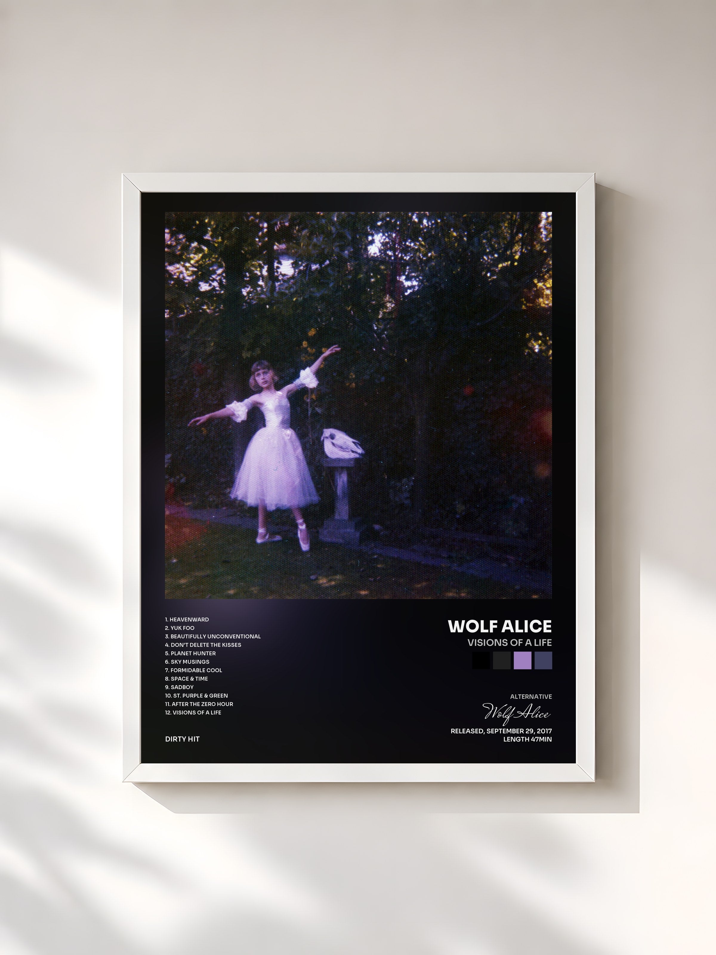 #blanc Tableau de l'album Visions Of A Life de Wolf Alice, cadre blanc, imprimé et encadré en France