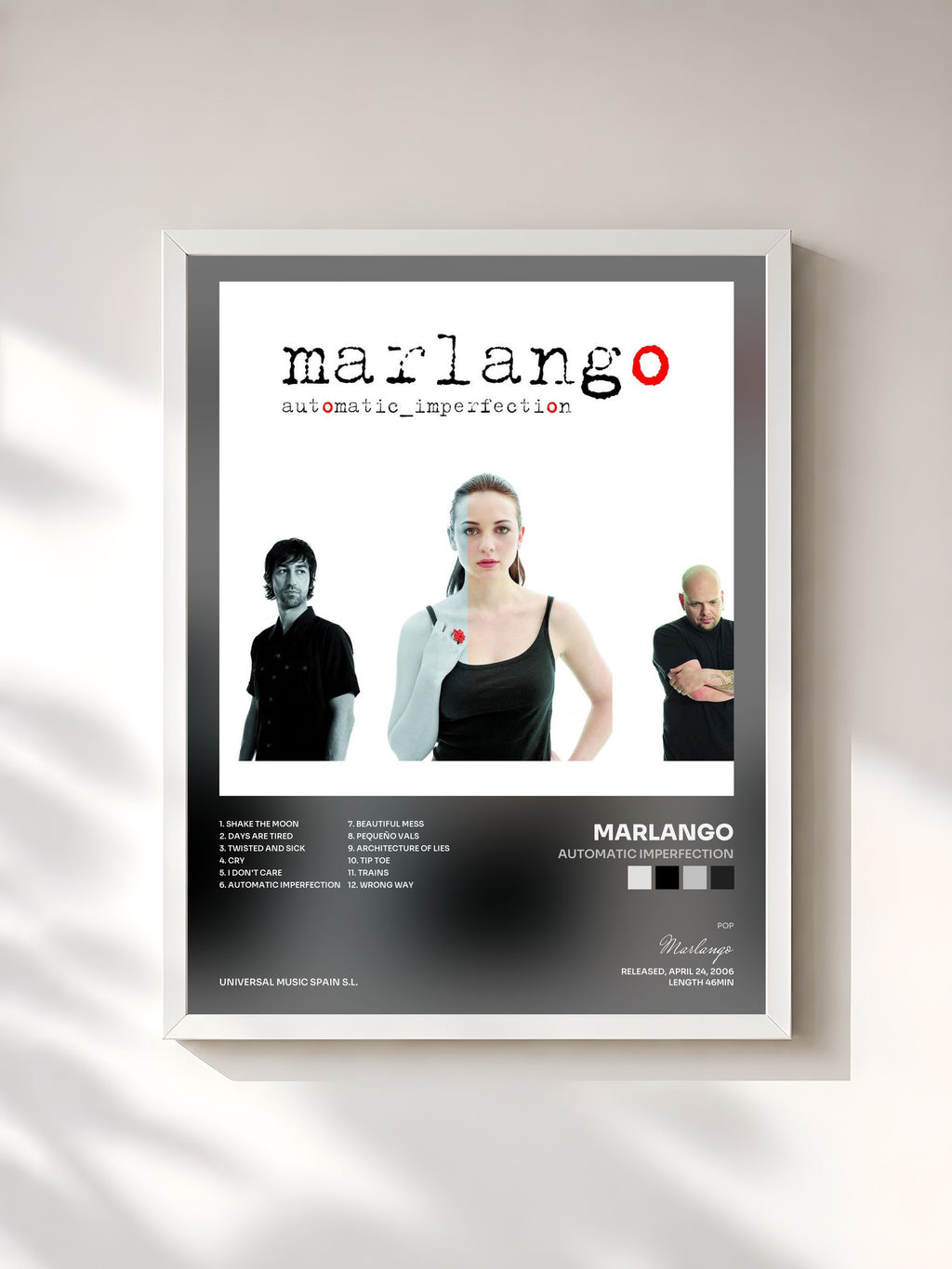 #blanc Tableau de l'album Automatic Imperfection de Marlango, cadre blanc, imprimé et encadré en France