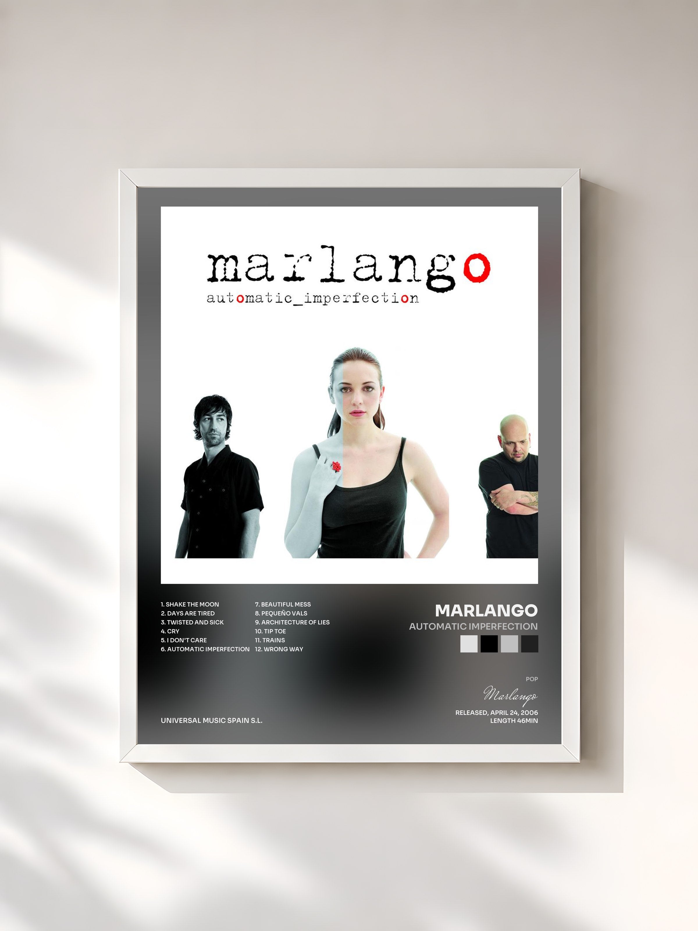 #blanc Tableau de l'album Automatic Imperfection de Marlango, cadre blanc, imprimé et encadré en France