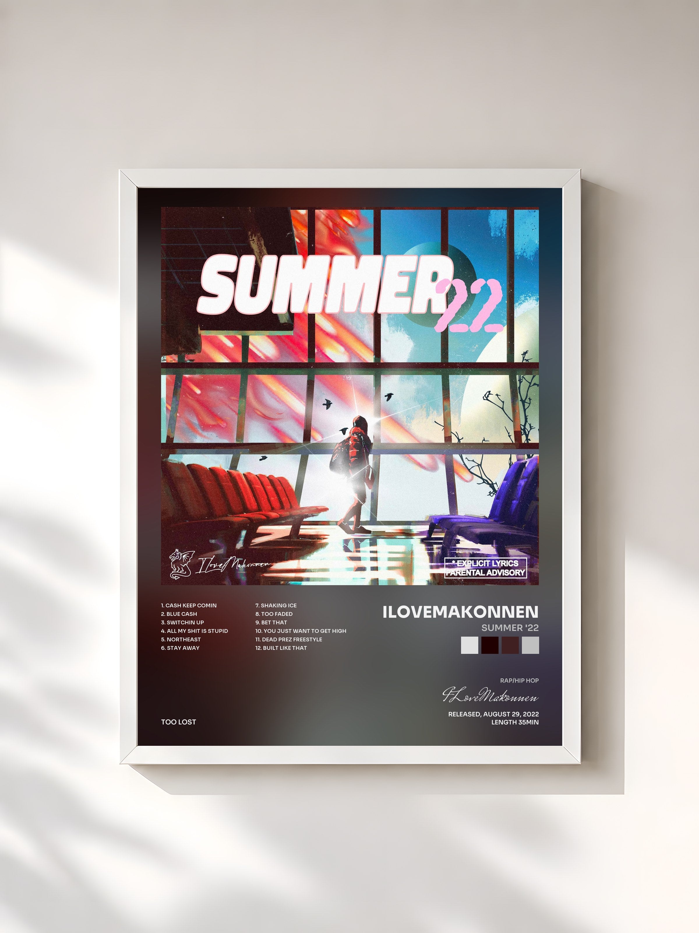 #blanc Tableau de l'album Summer '22 de ILoveMakonnen, cadre blanc, imprimé et encadré en France