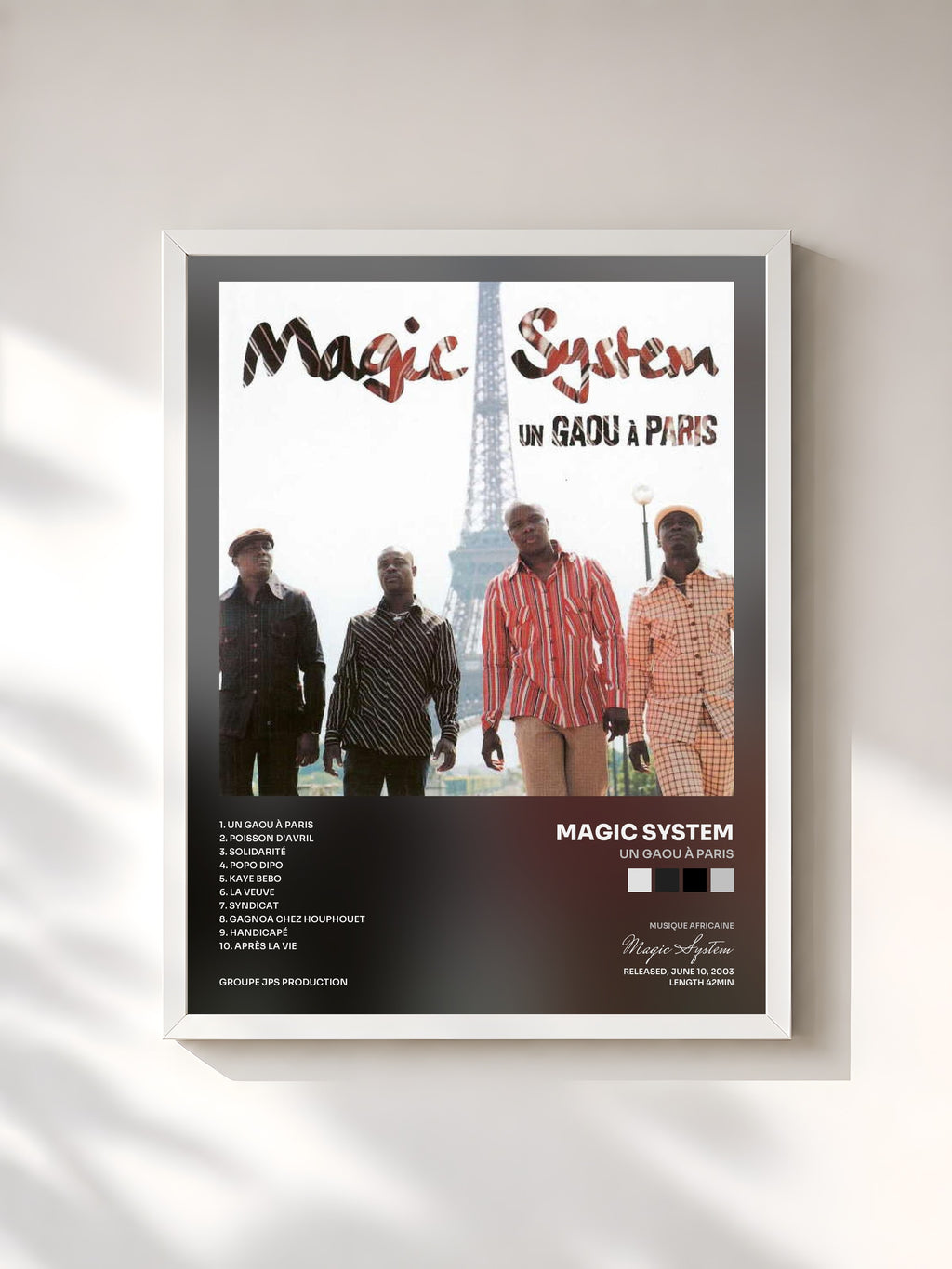#blanc Tableau de l'album Un Gaou à Paris de Magic System, cadre blanc, imprimé et encadré en France