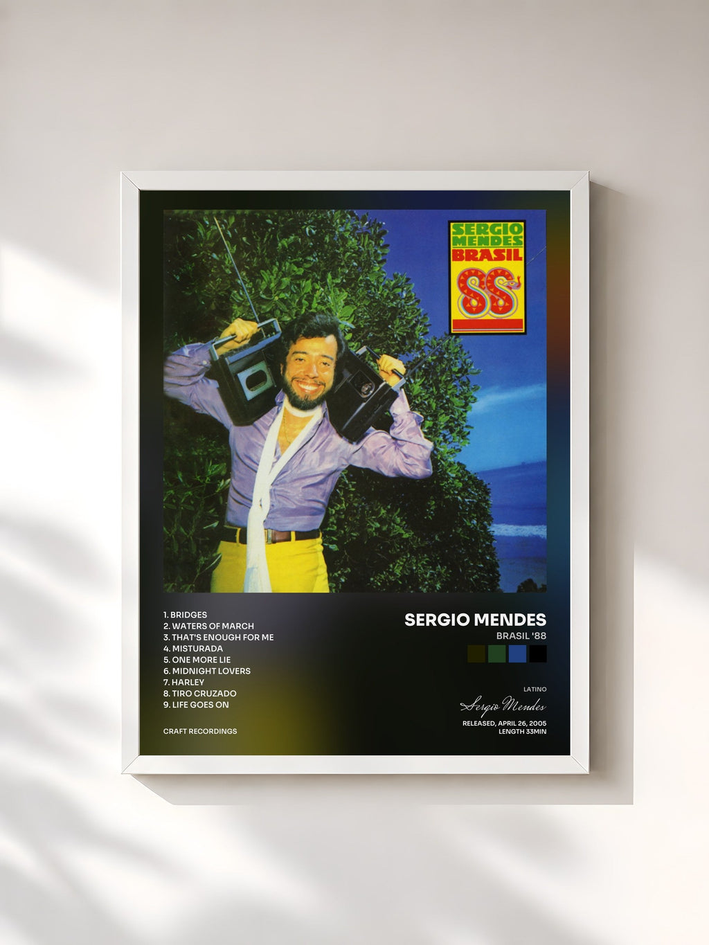 #blanc Brasil '88 von Sergio Mendes als gerahmter Kunstdruck, weißer Rahmen, gedruckt und gerahmt in Frankreich