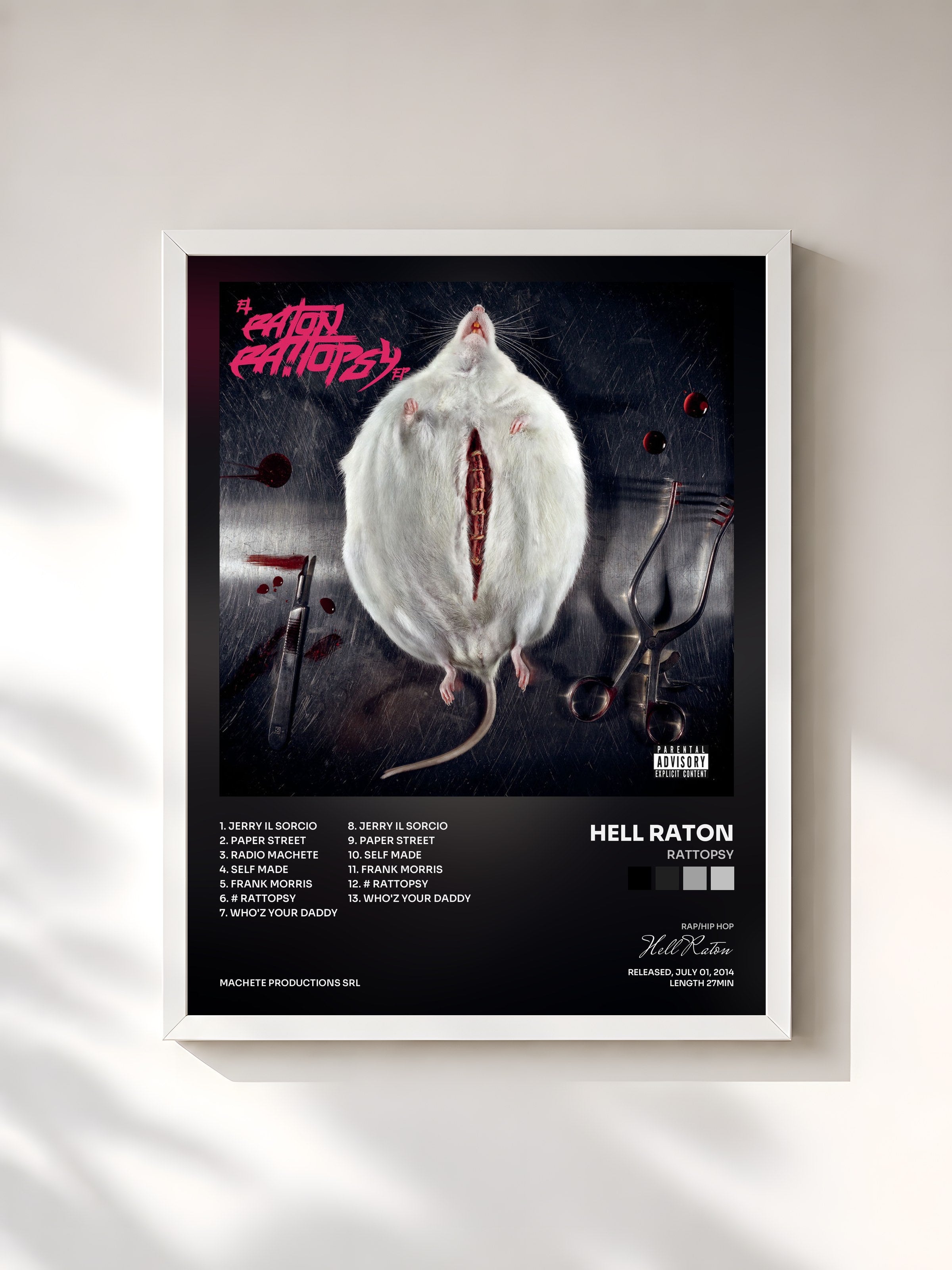 #blanc Tableau de l'album Rattopsy de Hell Raton, cadre blanc, imprimé et encadré en France