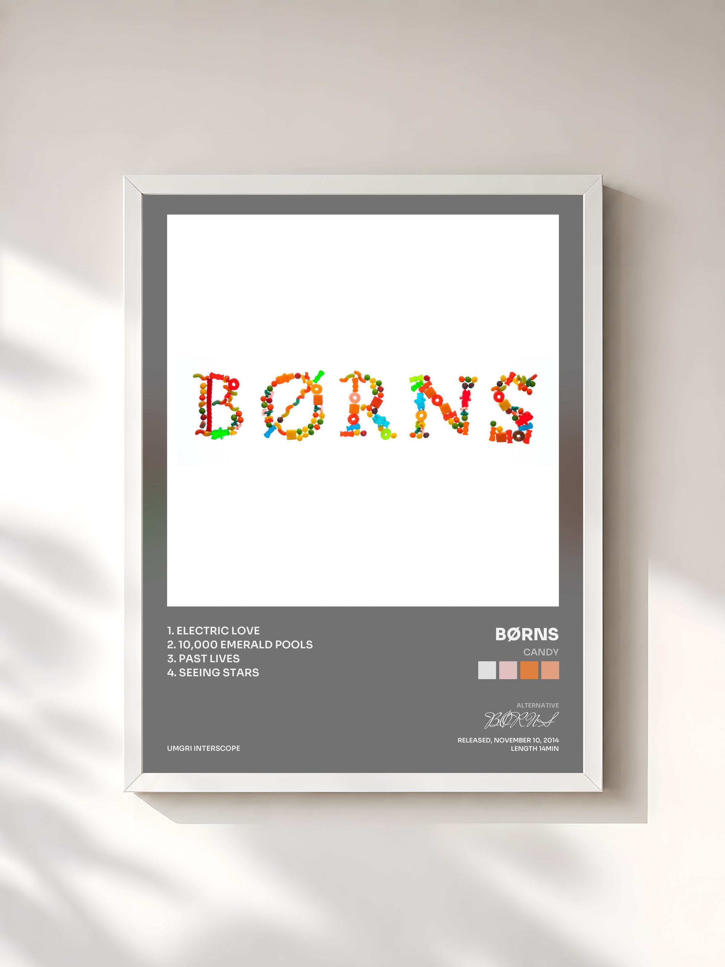 #blanc Tableau de l'album Candy de BØRNS, cadre blanc, imprimé et encadré en France