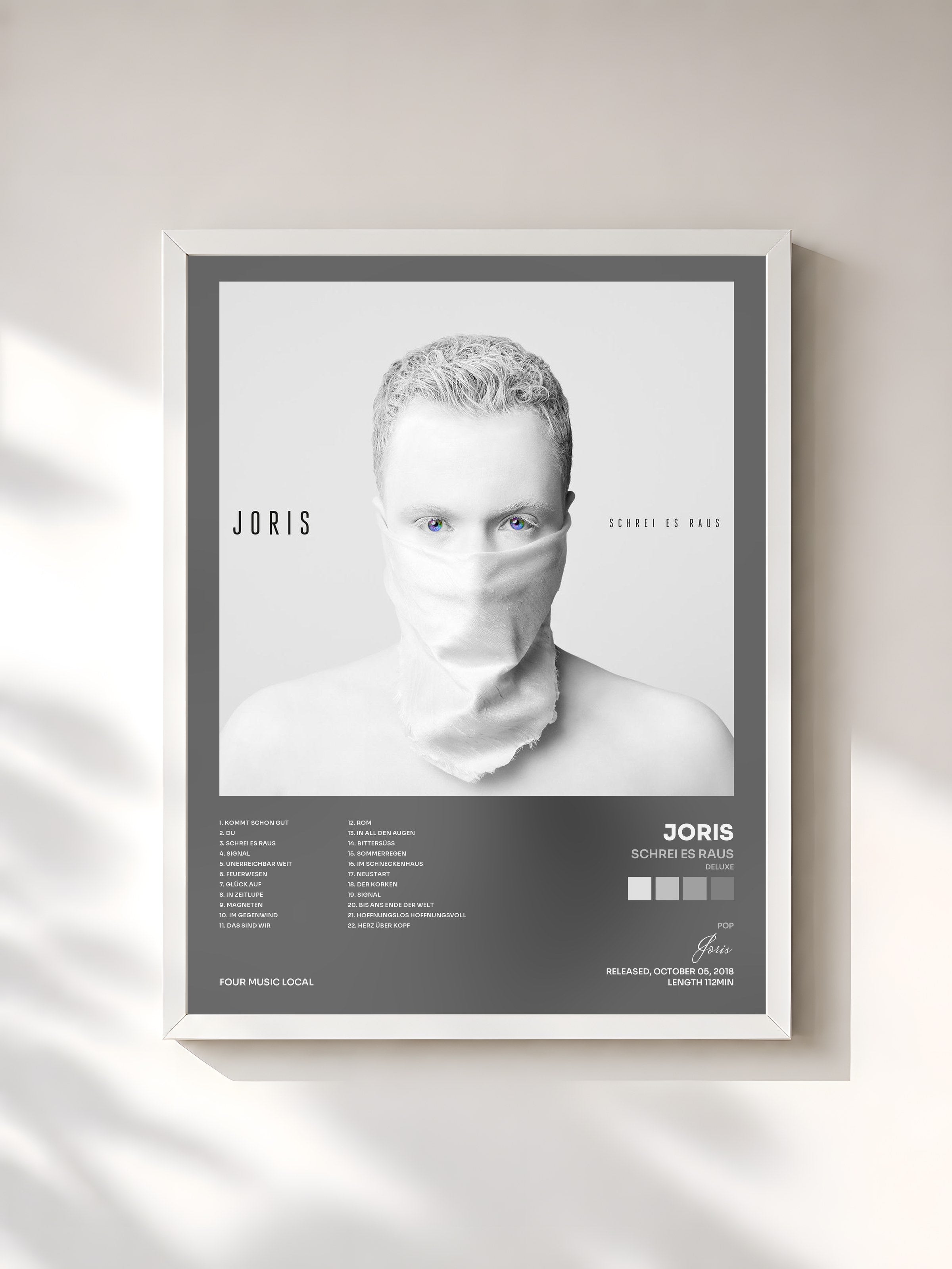 #blanc Tableau de l'album Schrei es raus (Deluxe) de Joris, cadre blanc, imprimé et encadré en France