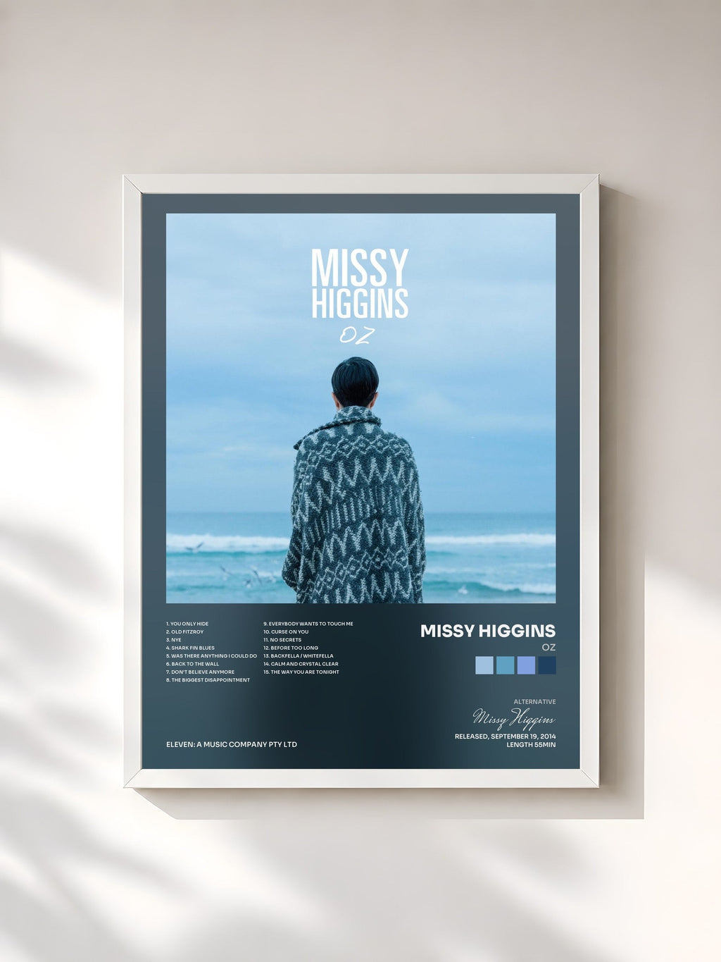 #blanc Tableau de l'album Oz de Missy Higgins, cadre blanc, imprimé et encadré en France