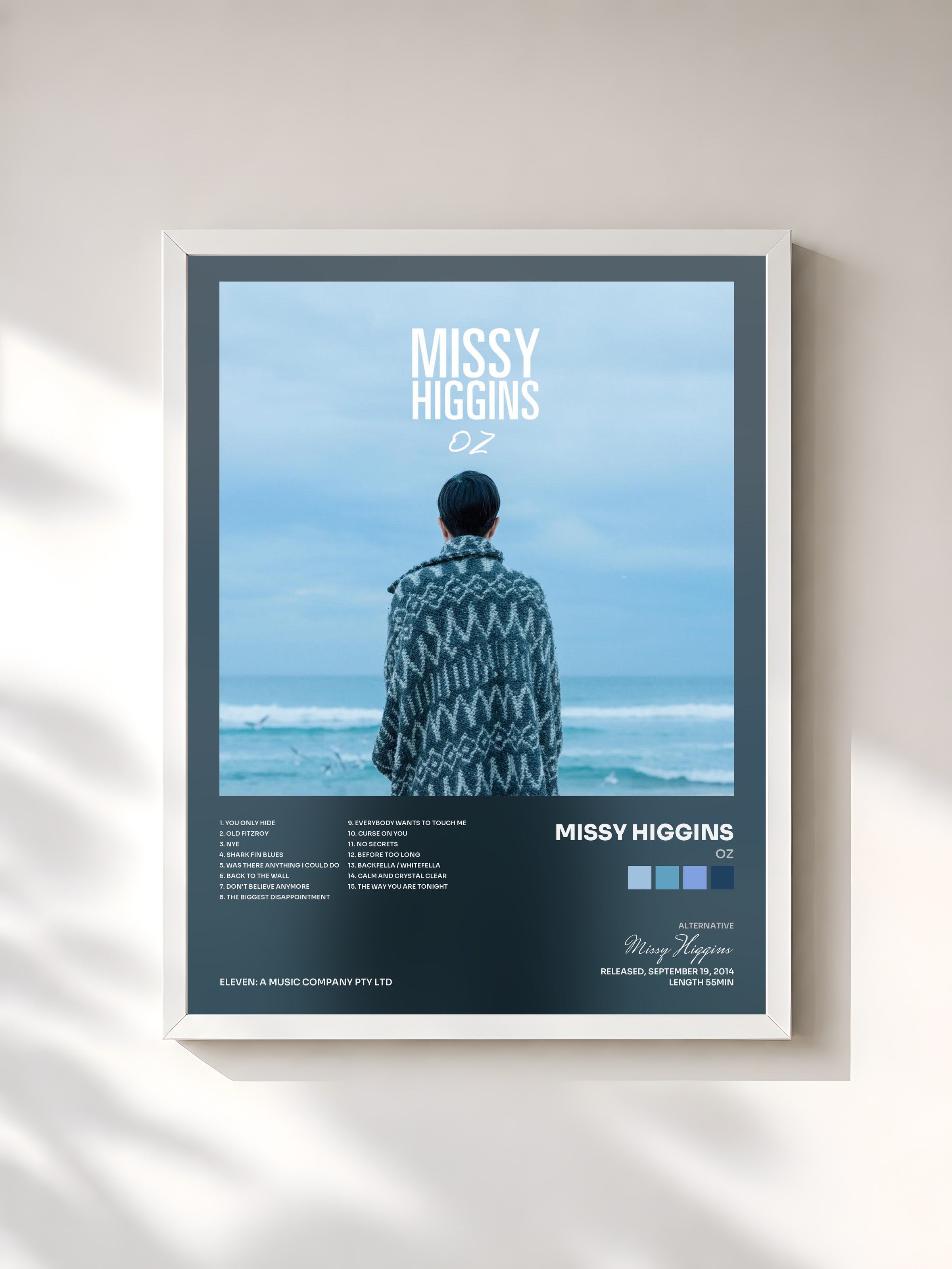 #blanc Tableau de l'album Oz de Missy Higgins, cadre blanc, imprimé et encadré en France