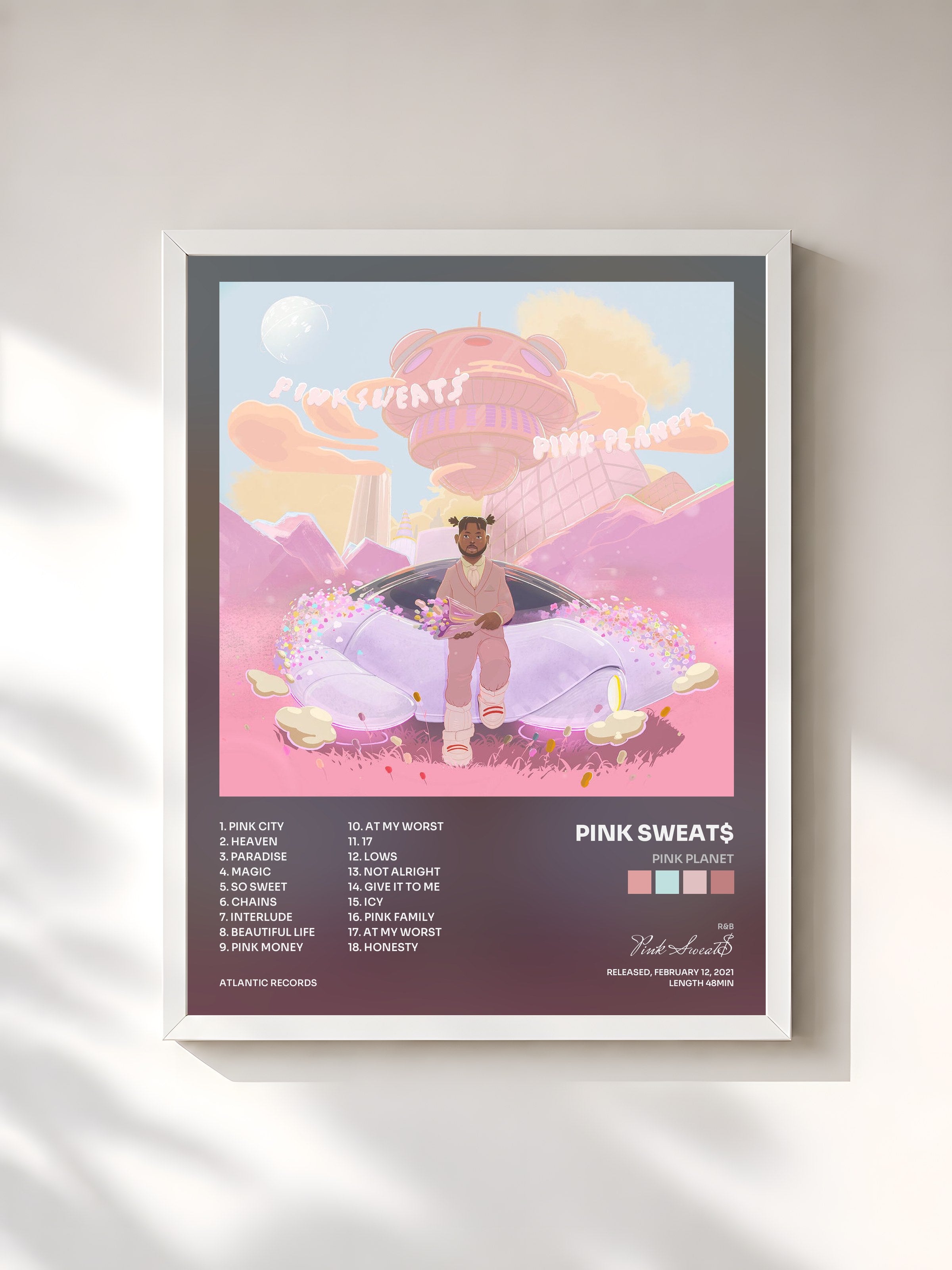 #blanc Tableau de l'album PINK PLANET de Pink Sweat$, cadre blanc, imprimé et encadré en France