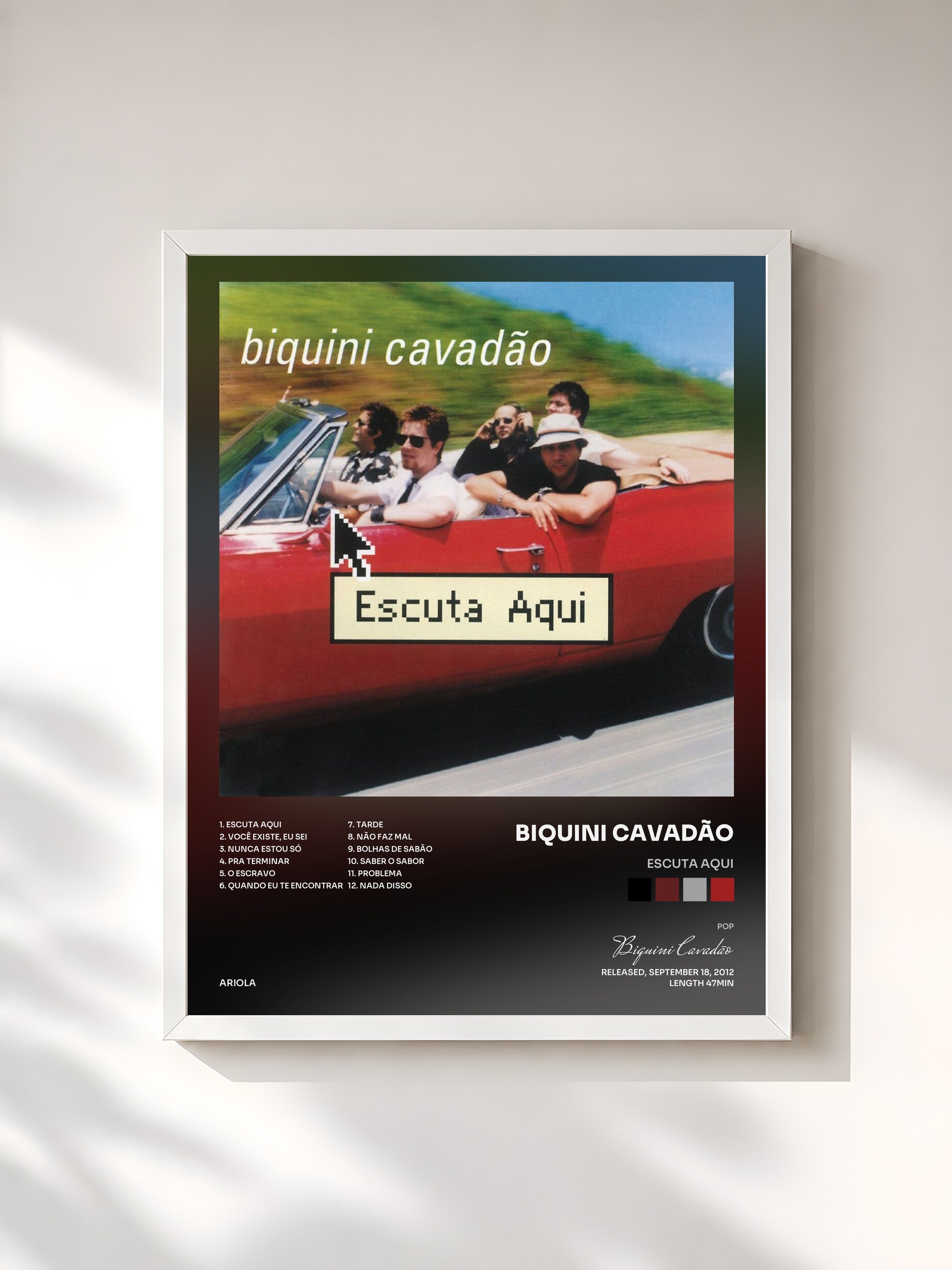 #blanc Tableau de l'album Escuta Aqui de Biquini Cavadão, cadre blanc, imprimé et encadré en France