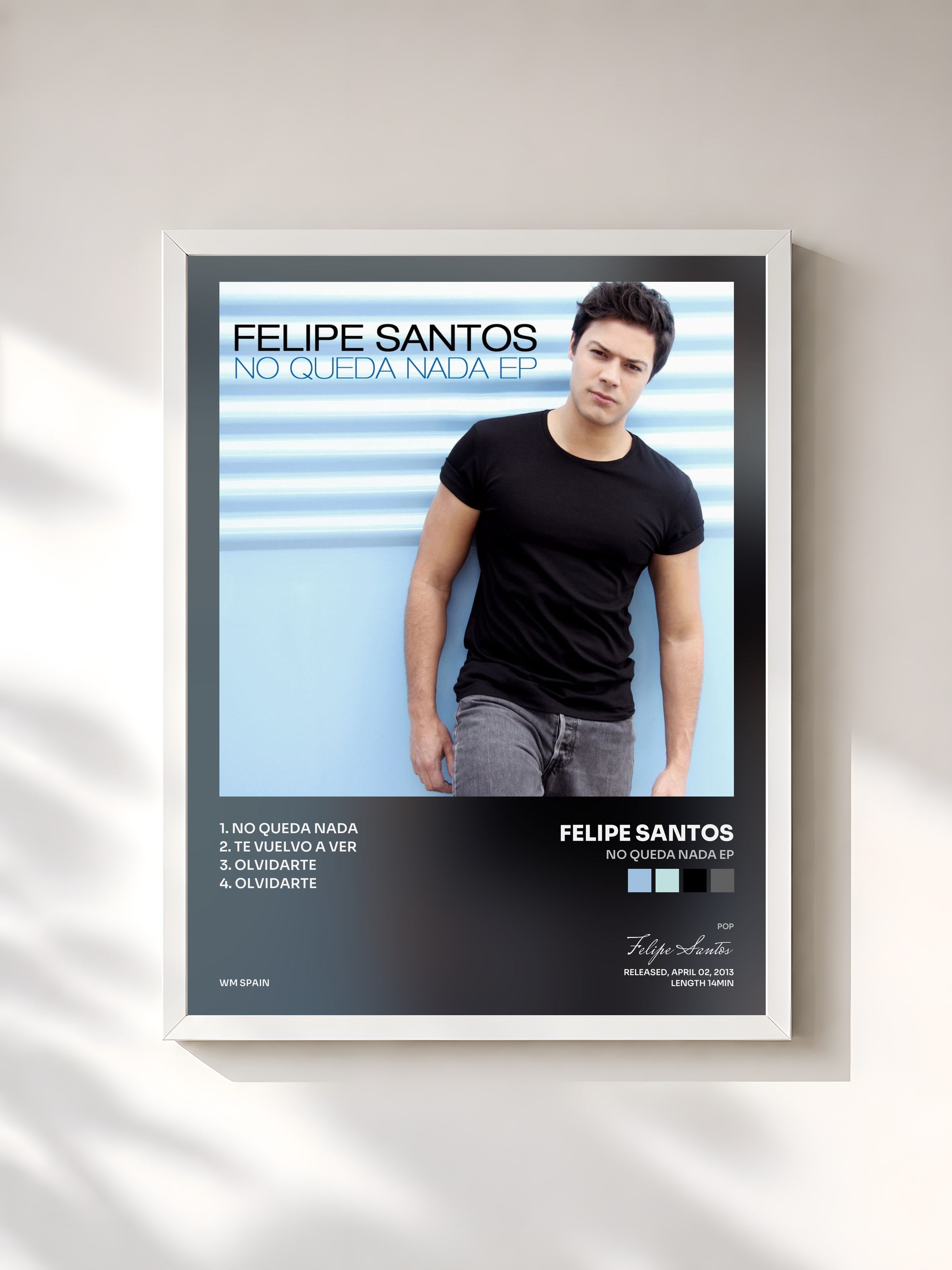 #blanc Tableau de l'album No queda nada EP de Felipe Santos, cadre blanc, imprimé et encadré en France