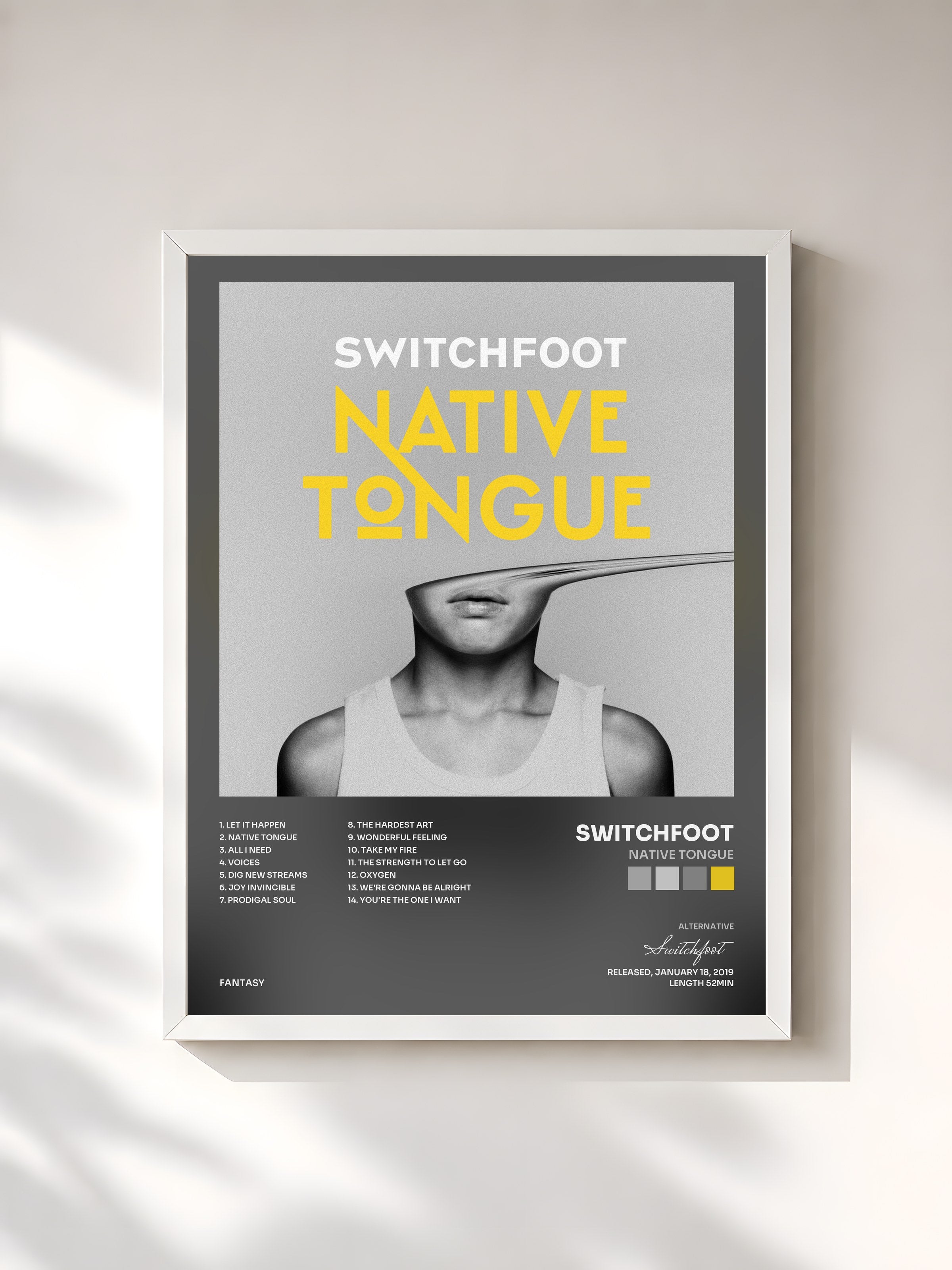 #blanc Tableau de l'album NATIVE TONGUE de Switchfoot, cadre blanc, imprimé et encadré en France