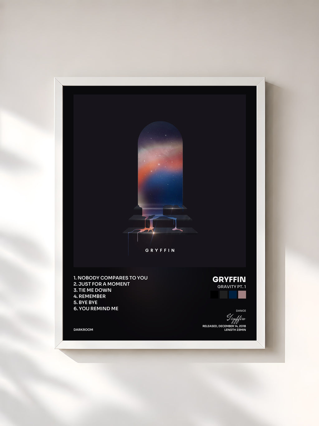 #blanc Tableau de l'album Gravity Pt. 1 de Gryffin, cadre blanc, imprimé et encadré en France