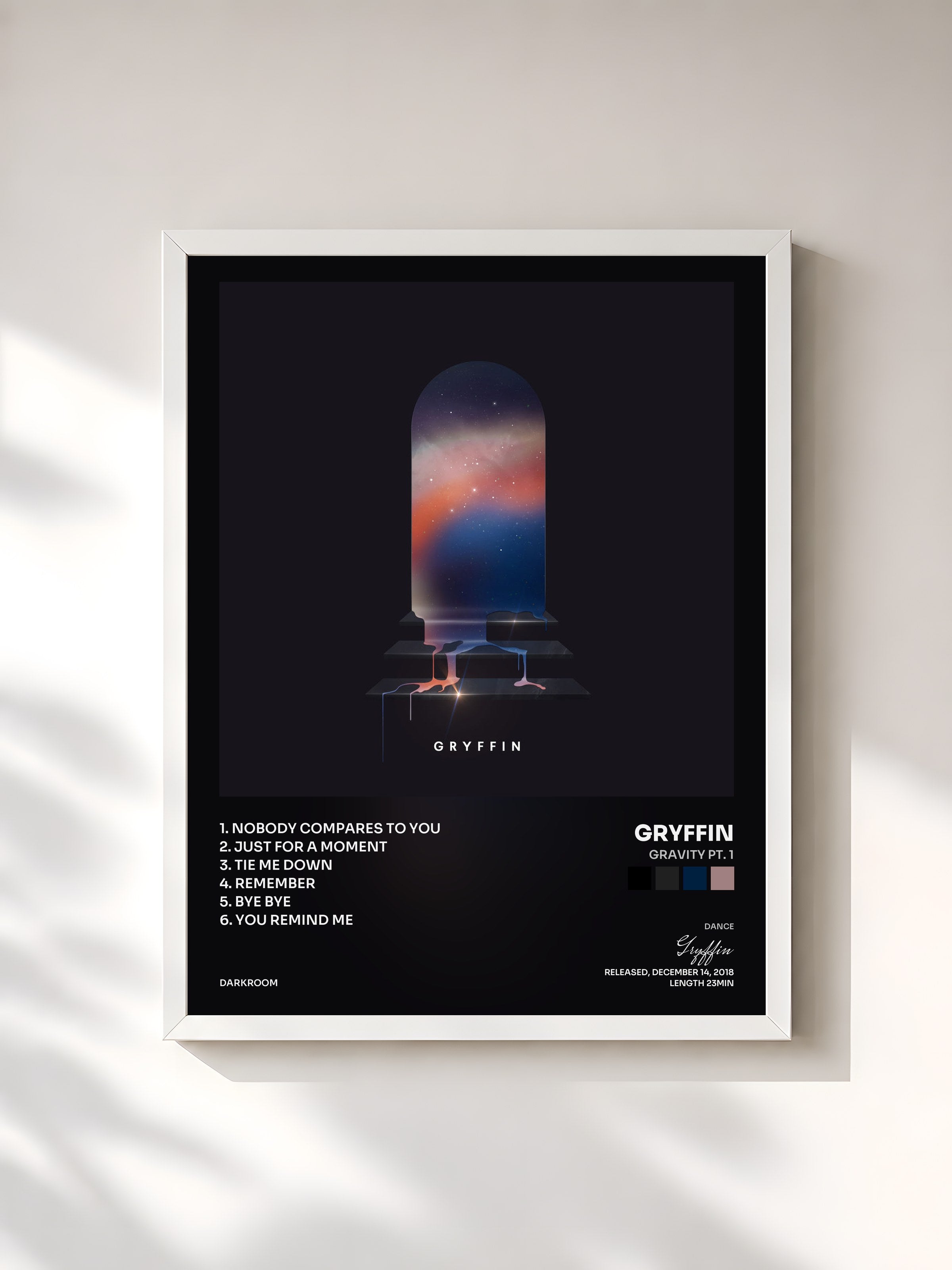 #blanc Tableau de l'album Gravity Pt. 1 de Gryffin, cadre blanc, imprimé et encadré en France