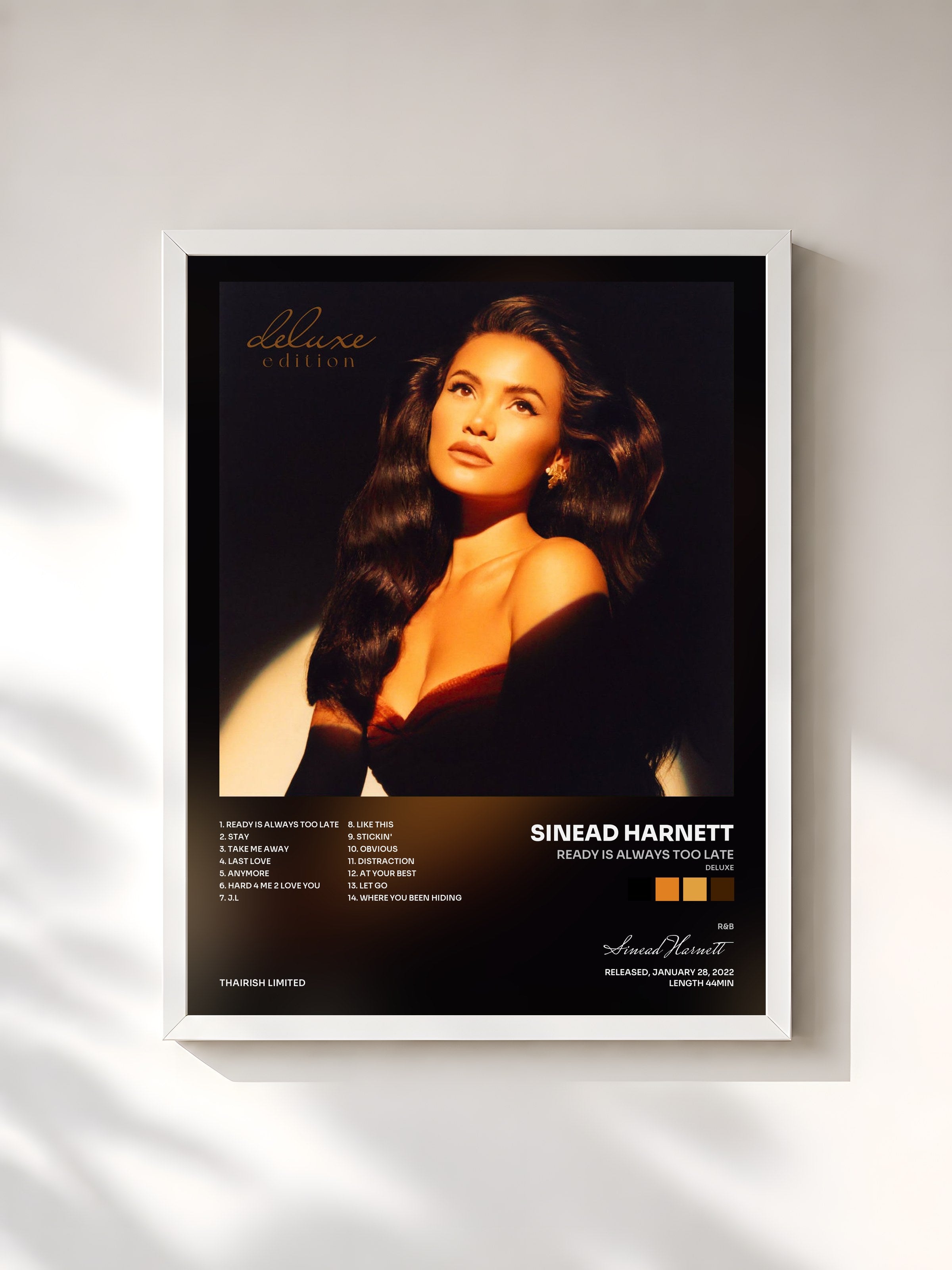 #blanc Tableau de l'album Ready Is Always Too Late (Deluxe) de Sinead Harnett, cadre blanc, imprimé et encadré en France
