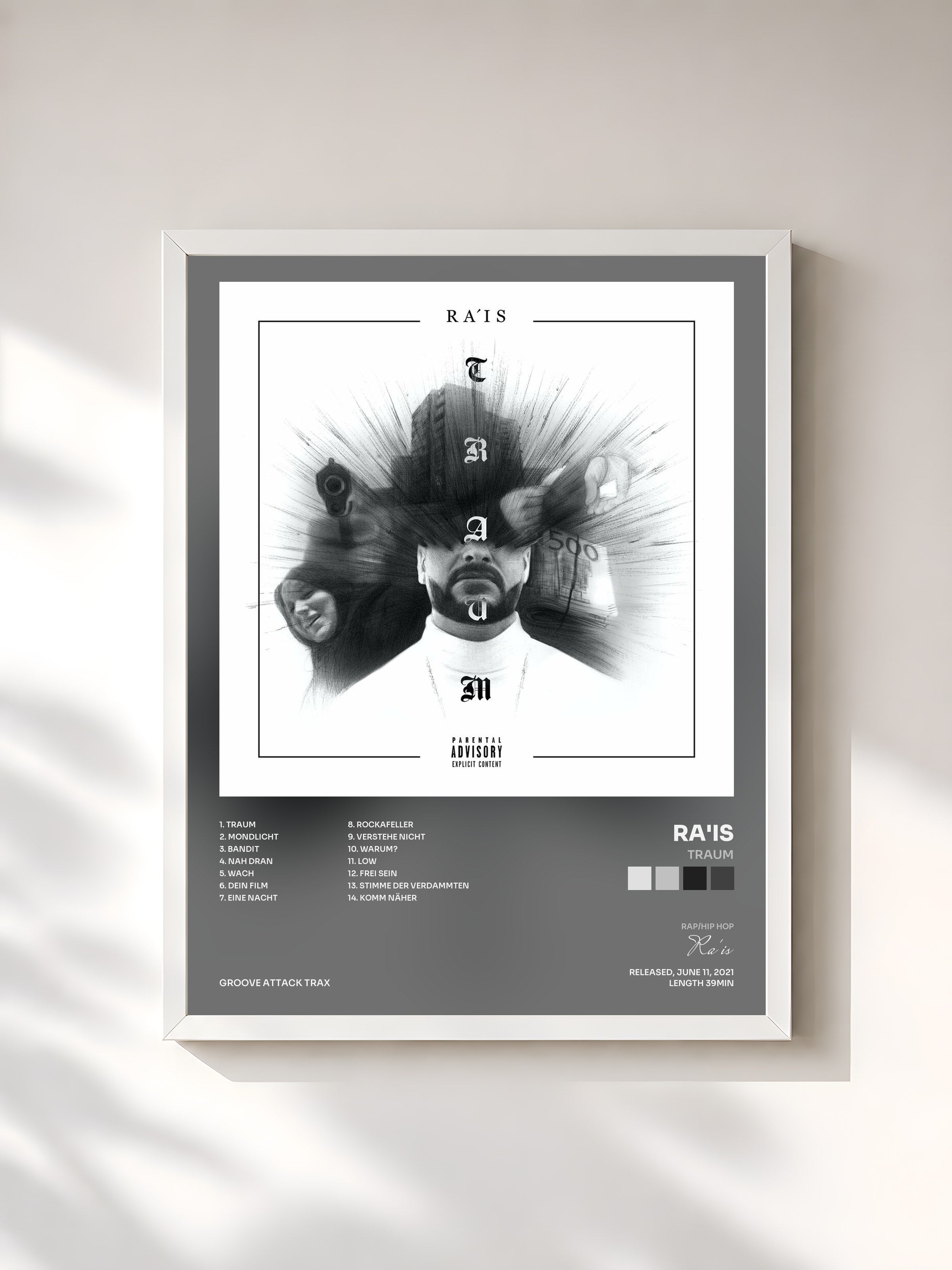 #blanc Tableau de l'album Traum de Ra'is, cadre blanc, imprimé et encadré en France