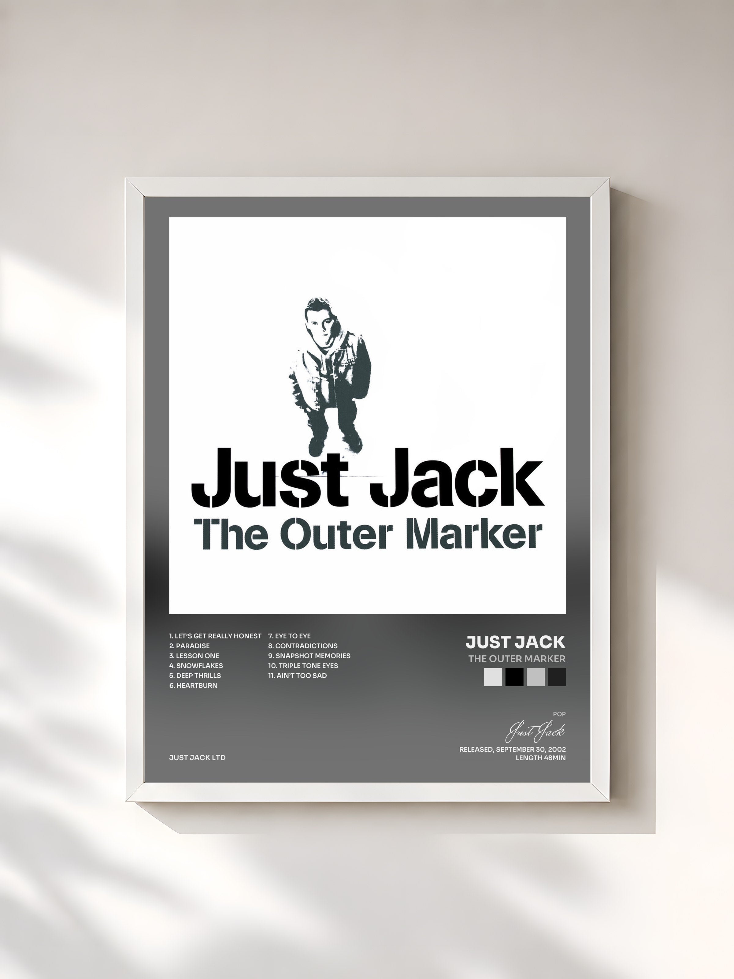 #blanc Tableau de l'album The Outer Marker de Just Jack, cadre blanc, imprimé et encadré en France