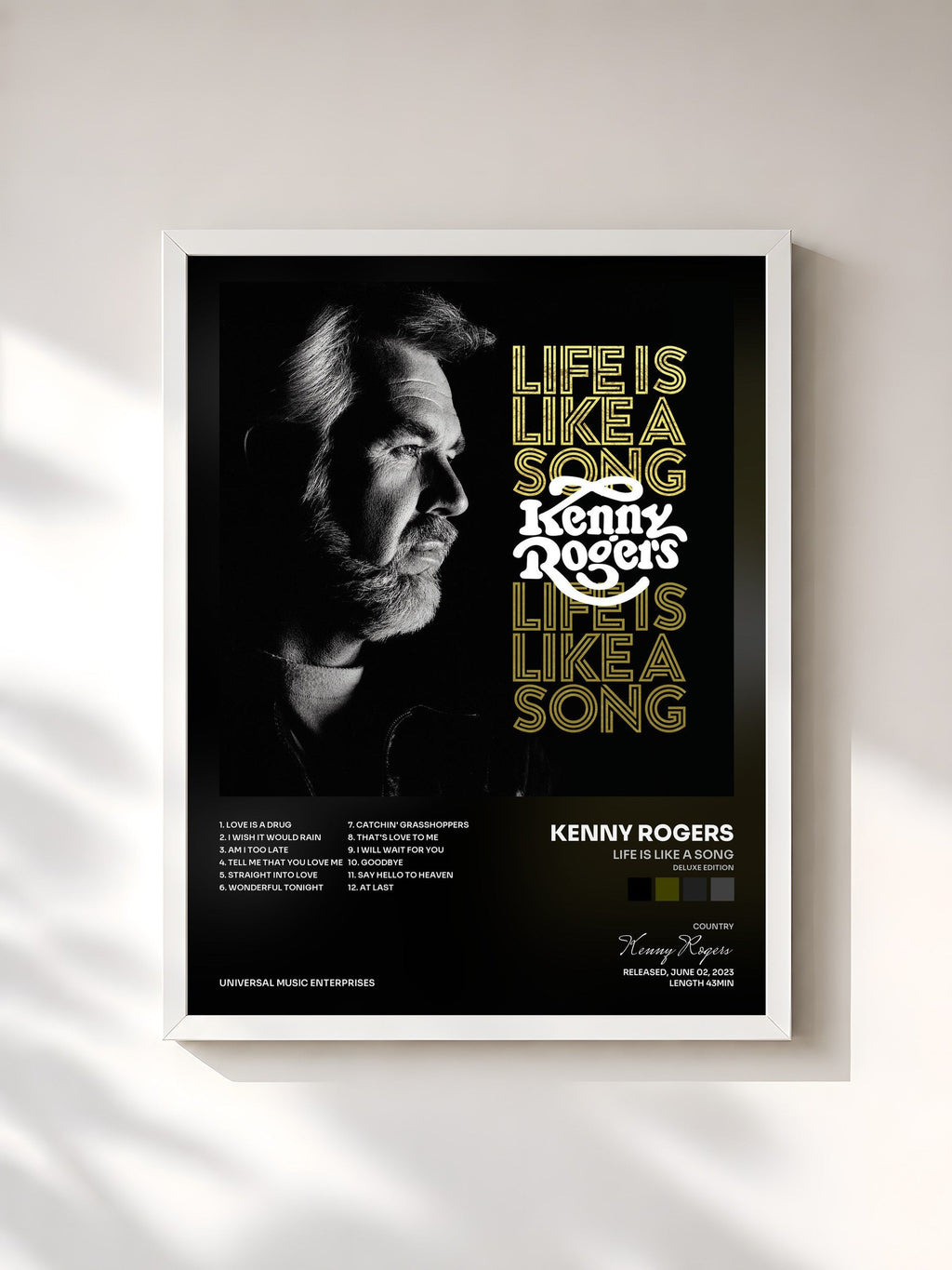 #blanc Life Is Like A Song (Deluxe Edition) de Kenny Rogers en lámina enmarcada, marco blanco, impresa y enmarcada en Francia