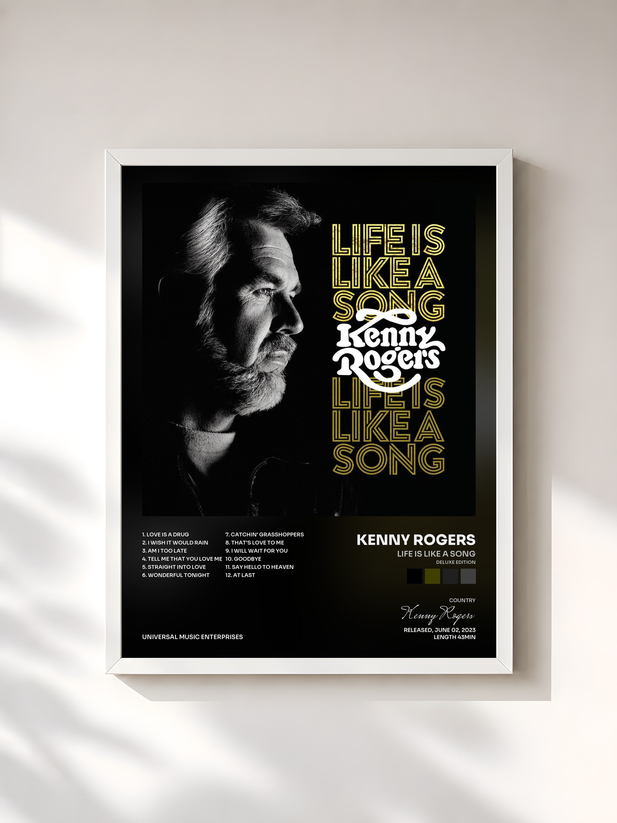 #blanc Tableau de l'album Life Is Like A Song (Deluxe Edition) de Kenny Rogers, cadre blanc, imprimé et encadré en France