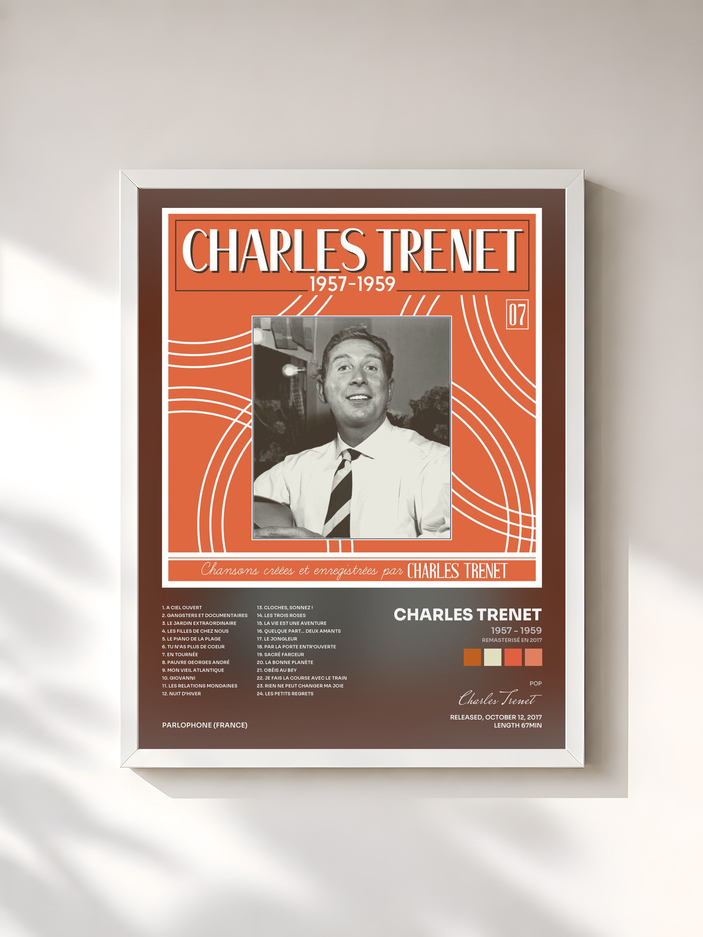 #blanc Tableau de l'album 1957 - 1959 (Remasterisé en 2017) de Charles Trenet, cadre blanc, imprimé et encadré en France
