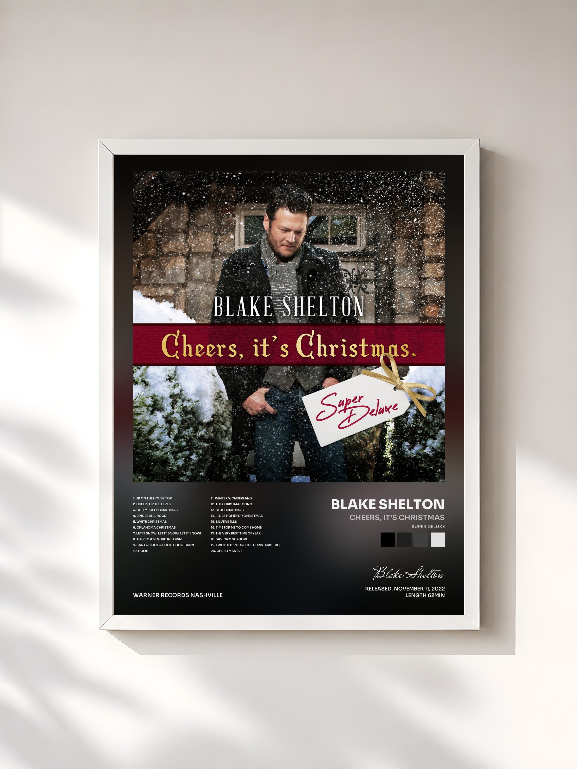 #blanc Tableau de l'album Cheers, It's Christmas (Super Deluxe) de Blake Shelton, cadre blanc, imprimé et encadré en France