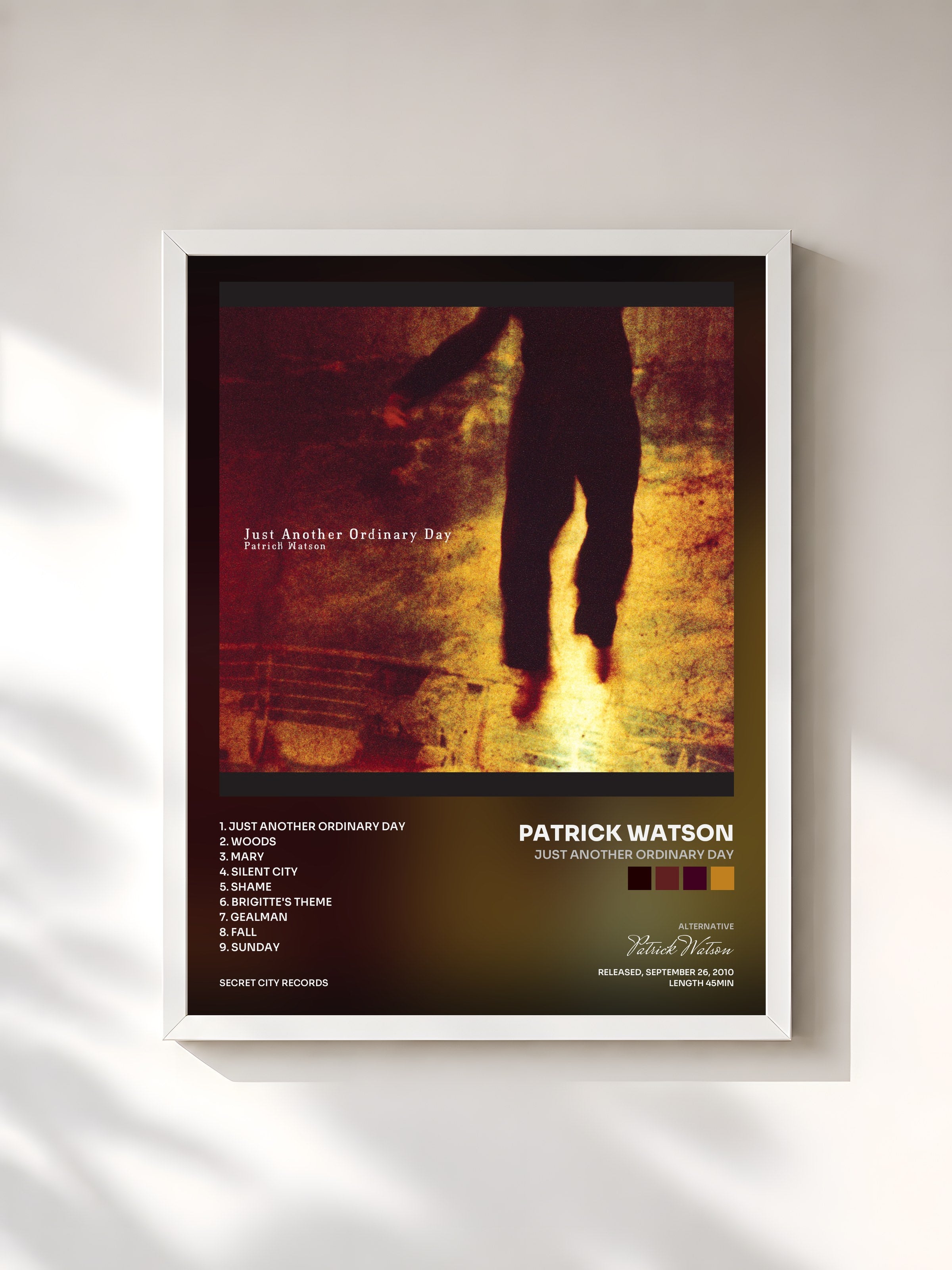 #blanc Tableau de l'album Just Another Ordinary Day de Patrick Watson, cadre blanc, imprimé et encadré en France