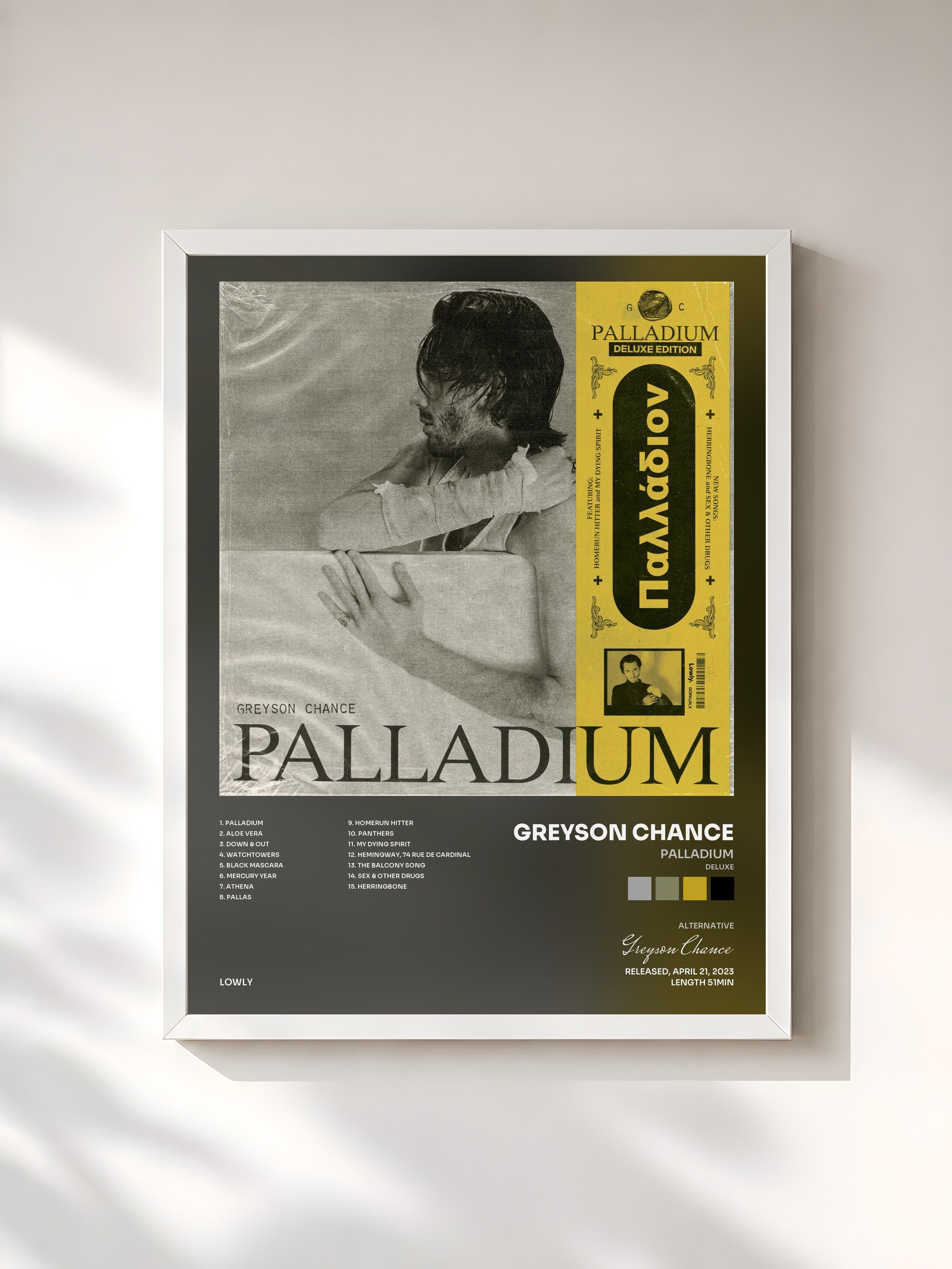 #blanc Tableau de l'album Palladium (Deluxe) de Greyson Chance, cadre blanc, imprimé et encadré en France