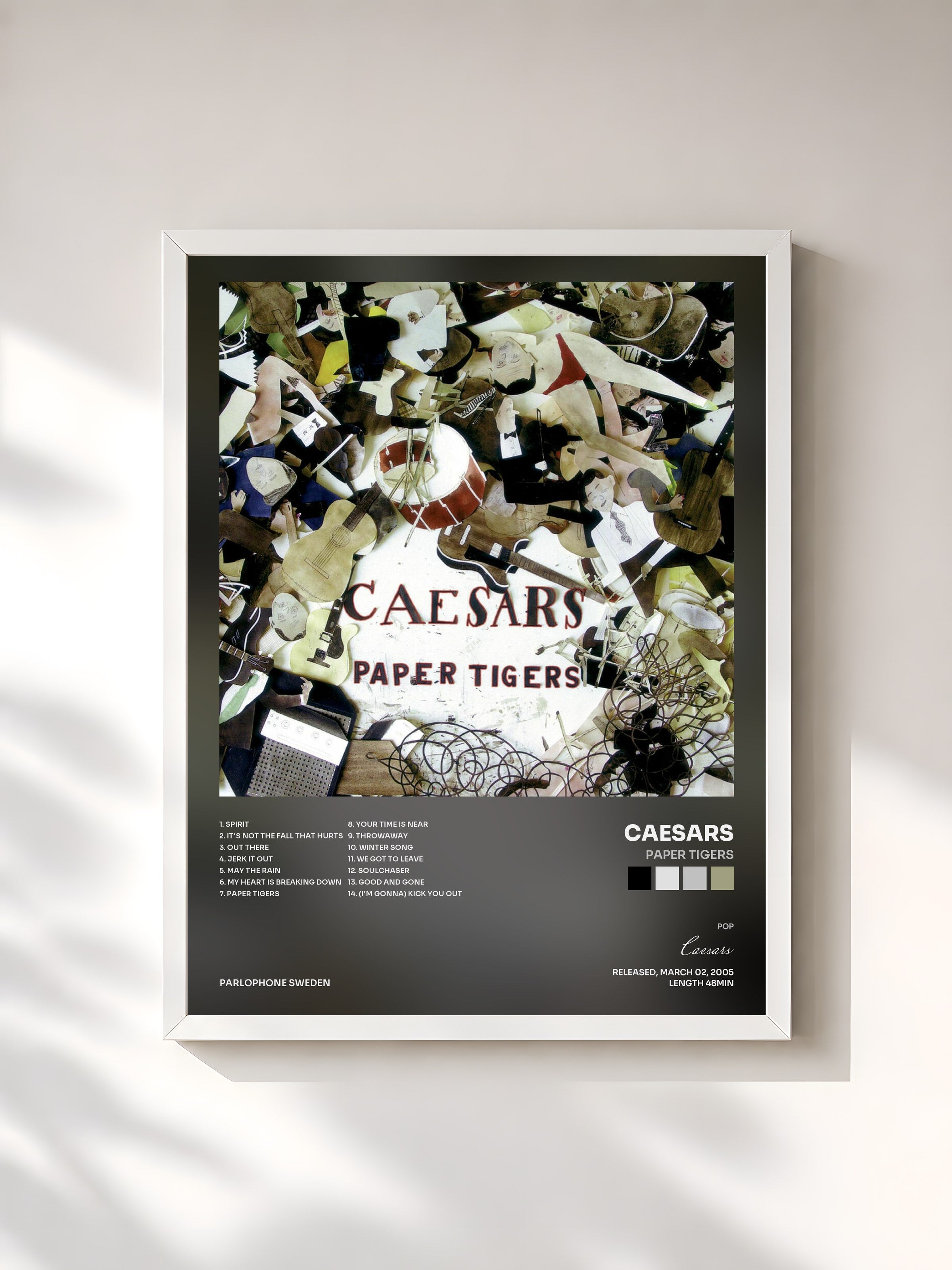 #blanc Tableau de l'album Paper Tigers de Caesars, cadre blanc, imprimé et encadré en France