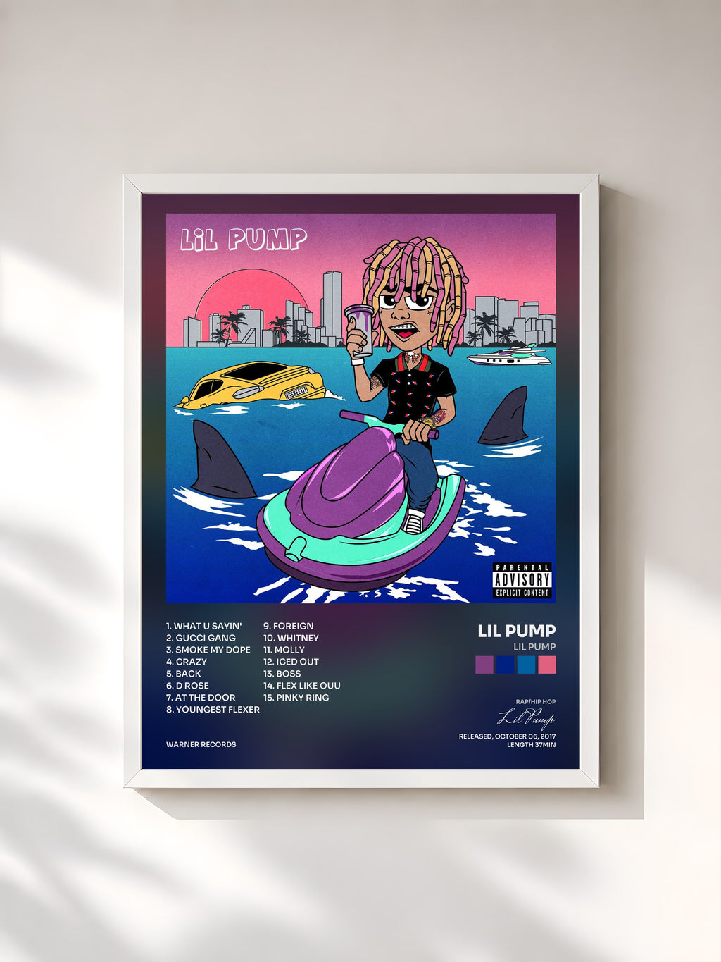 #blanc Tableau de l'album Lil Pump de Lil Pump, cadre blanc, imprimé et encadré en France