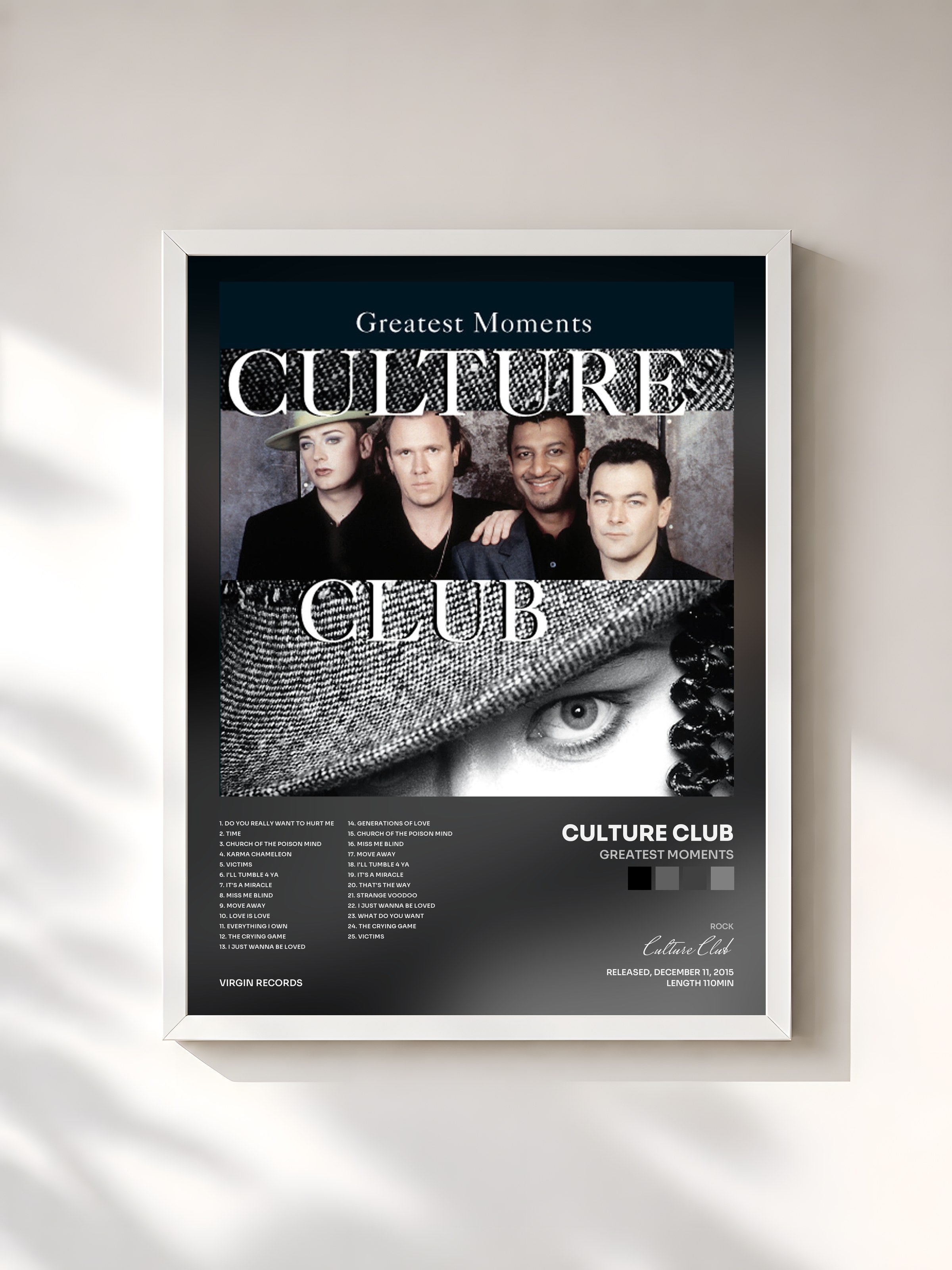 #blanc Tableau de l'album Greatest Moments de Culture Club, cadre blanc, imprimé et encadré en France