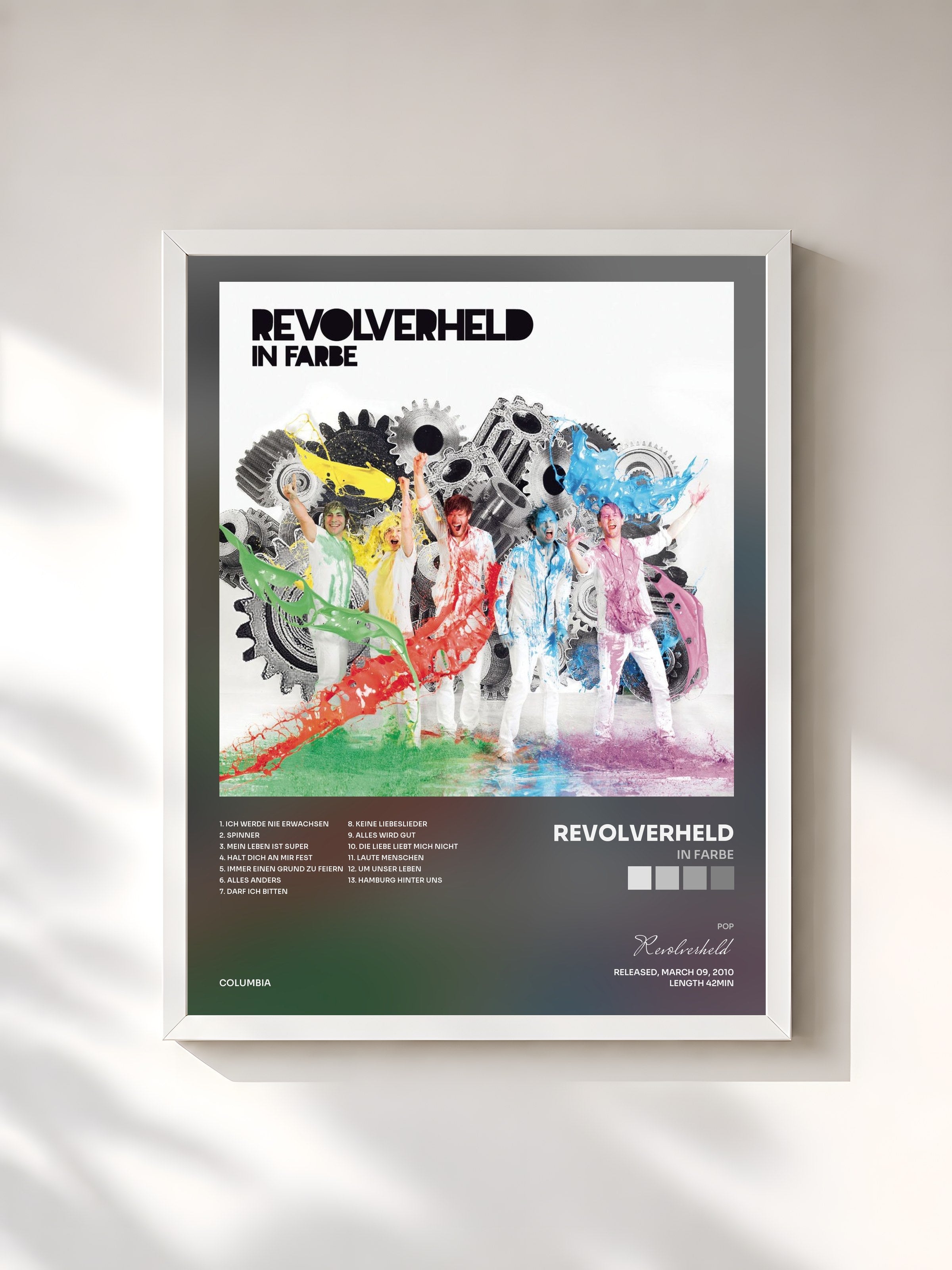 #blanc Tableau de l'album In Farbe de Revolverheld, cadre blanc, imprimé et encadré en France