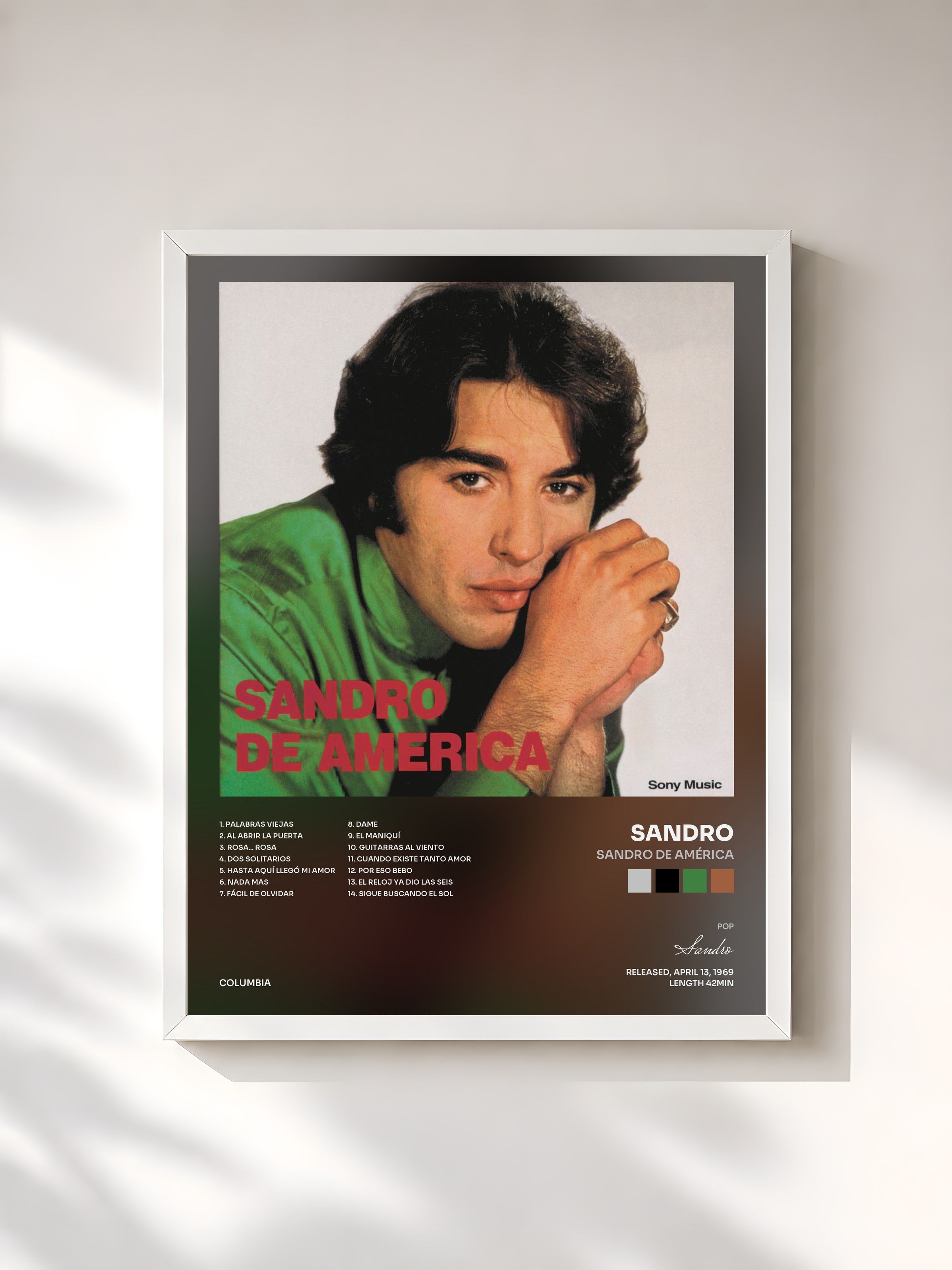 #blanc Tableau de l'album Sandro de América de Sandro, cadre blanc, imprimé et encadré en France