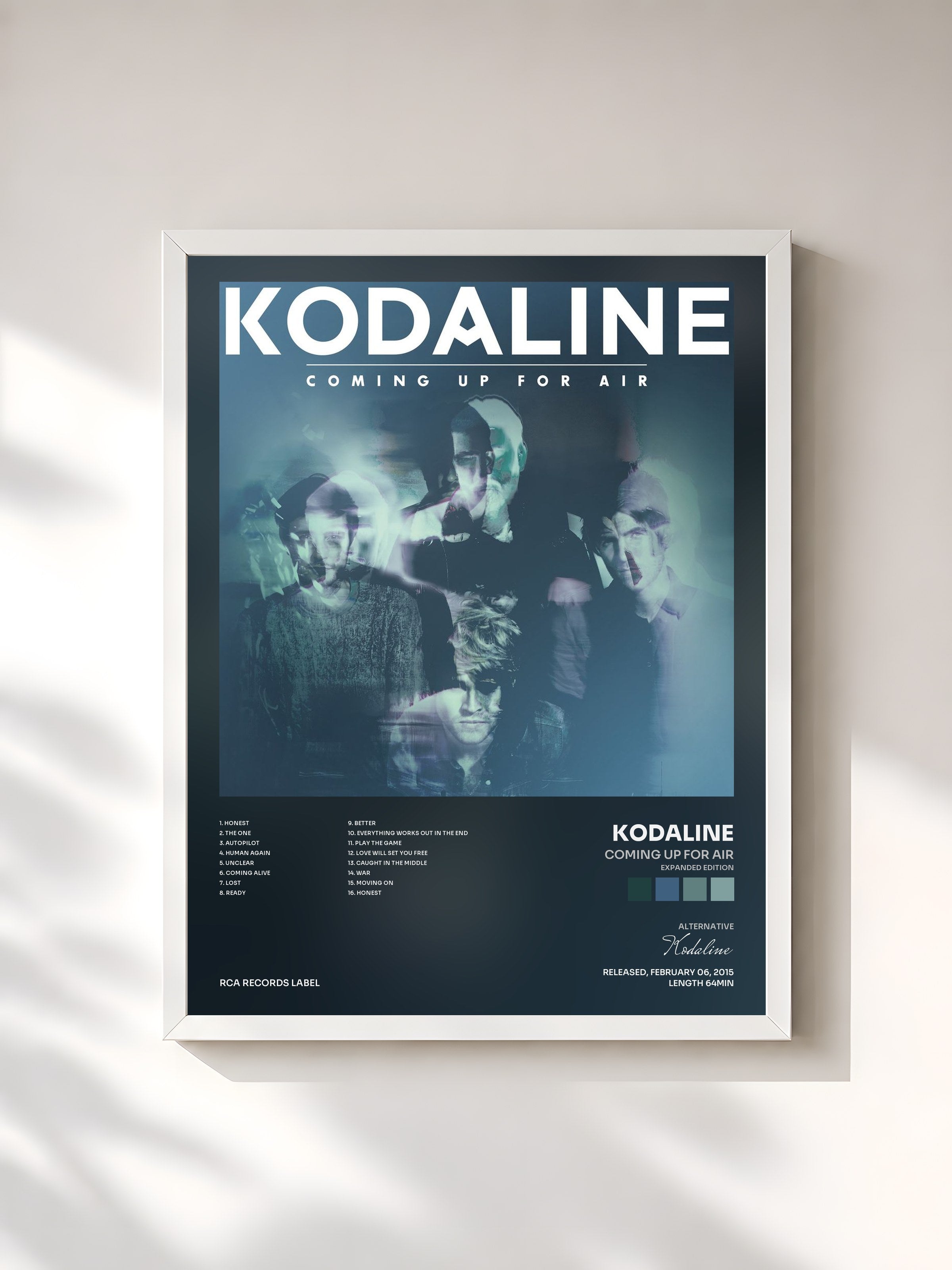 #blanc Tableau de l'album Coming Up for Air (Expanded Edition) de Kodaline, cadre blanc, imprimé et encadré en France