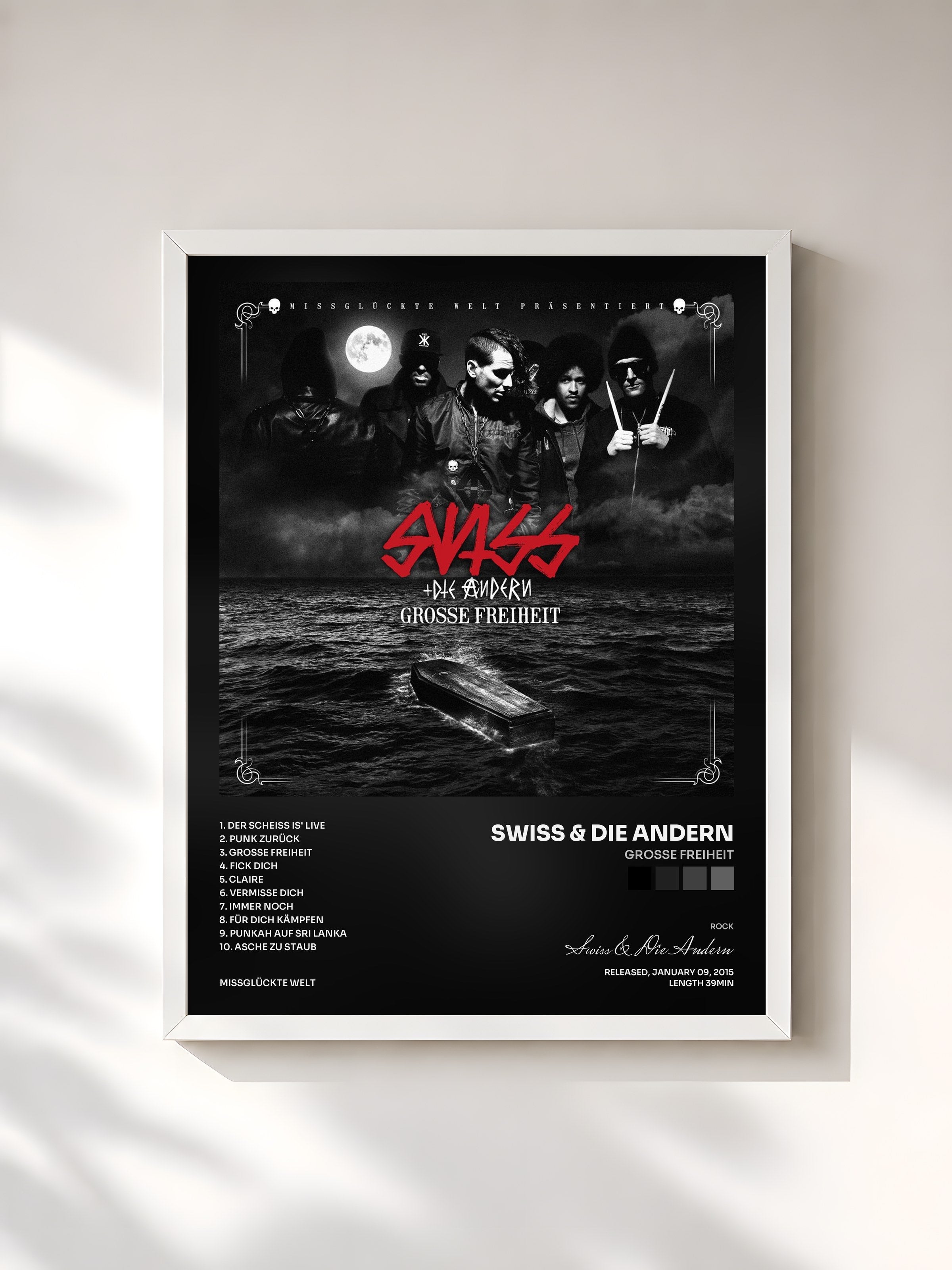 #blanc Tableau de l'album Grosse Freiheit de Swiss & Die Andern, cadre blanc, imprimé et encadré en France